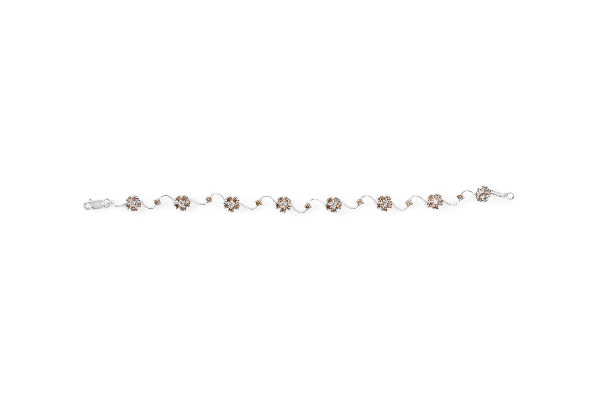 10K White Gold 4.0 Cttw Champagne and White Diamond Floral Cluster and Station Link Bracelet (H-I Color, SI2-I1 Clarity) - 7" Inches-4