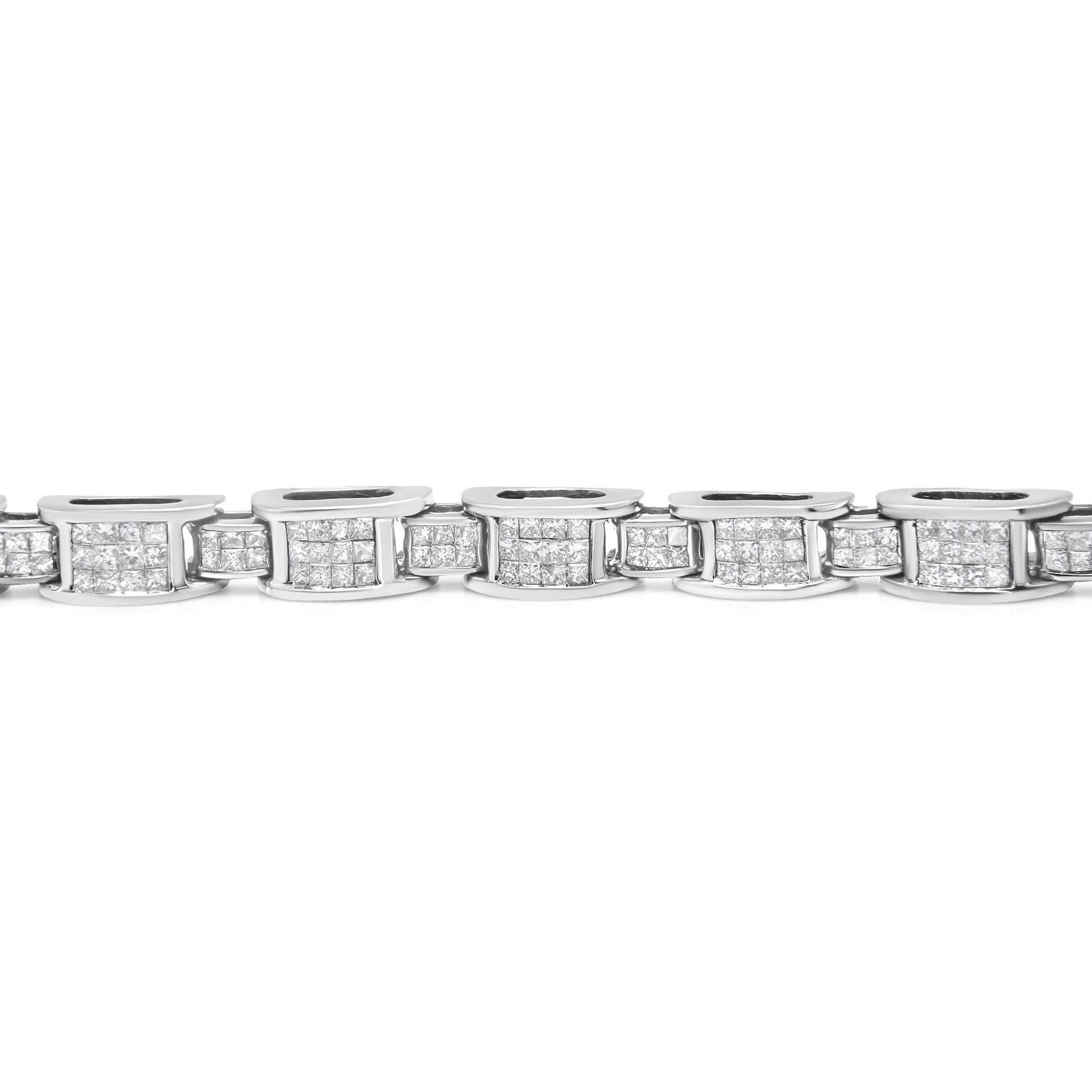 14K White Gold 5.0 Cttw Princess Cut Diamond Invisible Set Alternating Size D Shaped Links Tennis Bracelet (H-I Color, SI2-I1 Clarity) - 7”-3