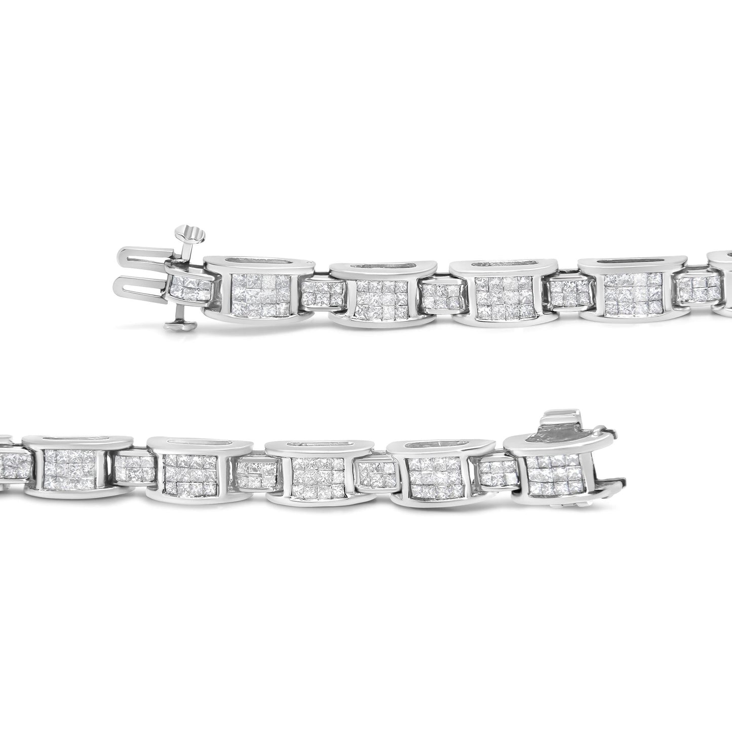 14K White Gold 5.0 Cttw Princess Cut Diamond Invisible Set Alternating Size D Shaped Links Tennis Bracelet (H-I Color, SI2-I1 Clarity) - 7”-4