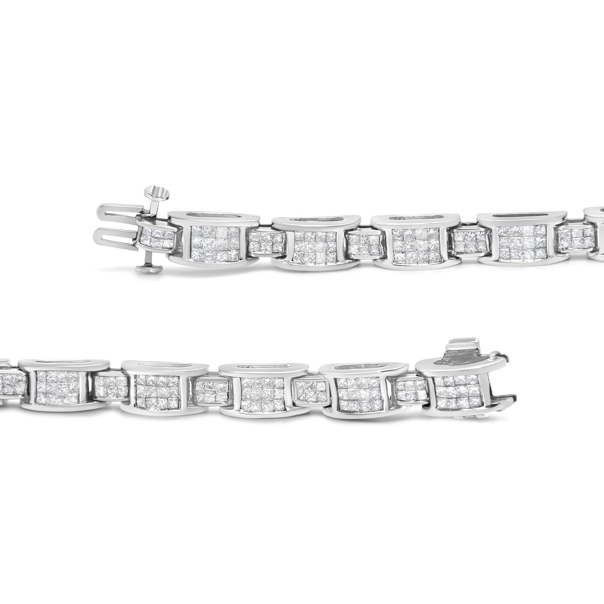 14K White Gold 5.0 Cttw Princess Cut Diamond Invisible Set Alternating Size D Shaped Links Tennis Bracelet (H-I Color, SI2-I1 Clarity) - 7”-4