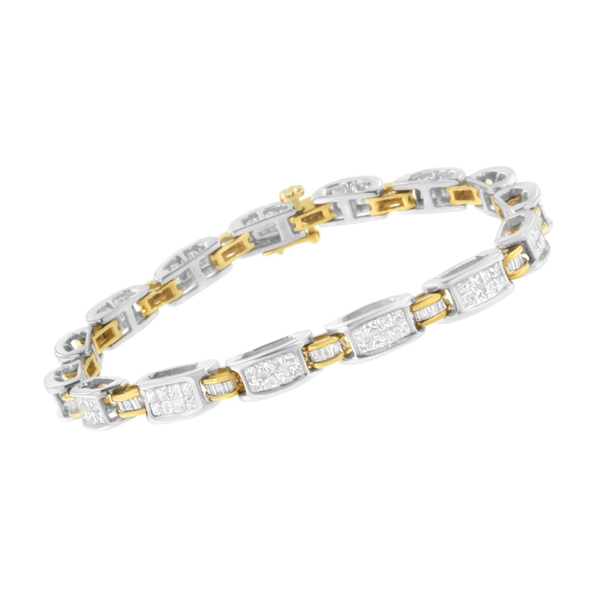 14K Two-Tone Gold Princess and Baguette-Cut Diamond Link Bracelet (3.00 cttw, H-I Color, SI1-SI2 Clarity)-3