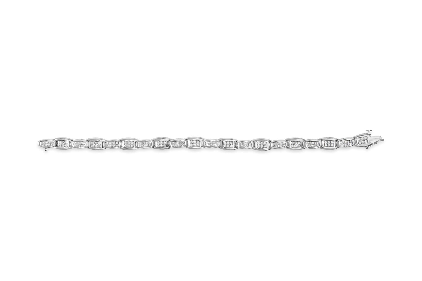 14K White Gold 2-1/2 Cttw Round-Brilliant & Baguette Cut Diamond 7" Alternating Flared Links Tennis Bracelet (H-I Color, SI1-SI2 Clarity)-3