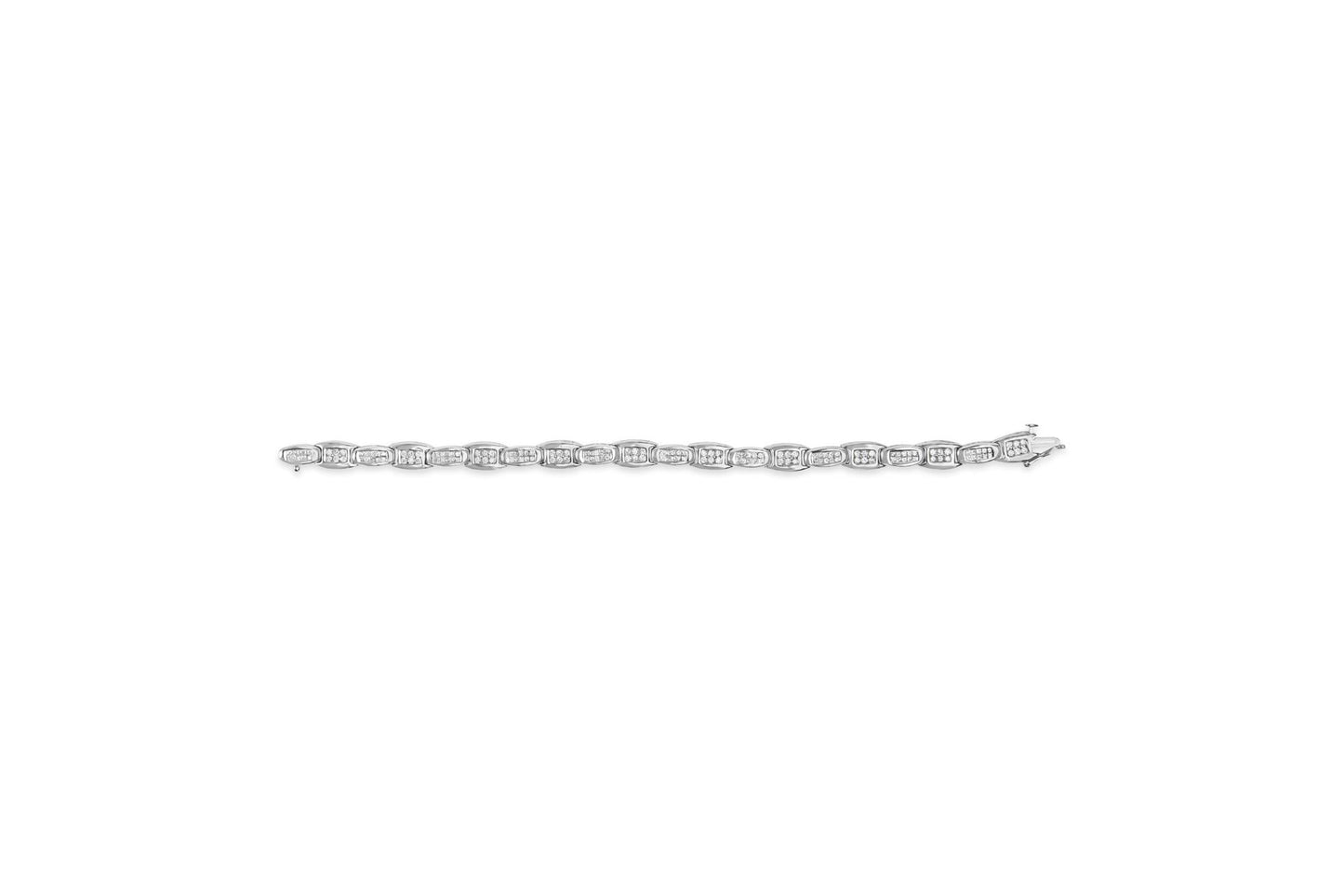 14K White Gold 2-1/2 Cttw Round-Brilliant & Baguette Cut Diamond 7" Alternating Flared Links Tennis Bracelet (H-I Color, SI1-SI2 Clarity)-4