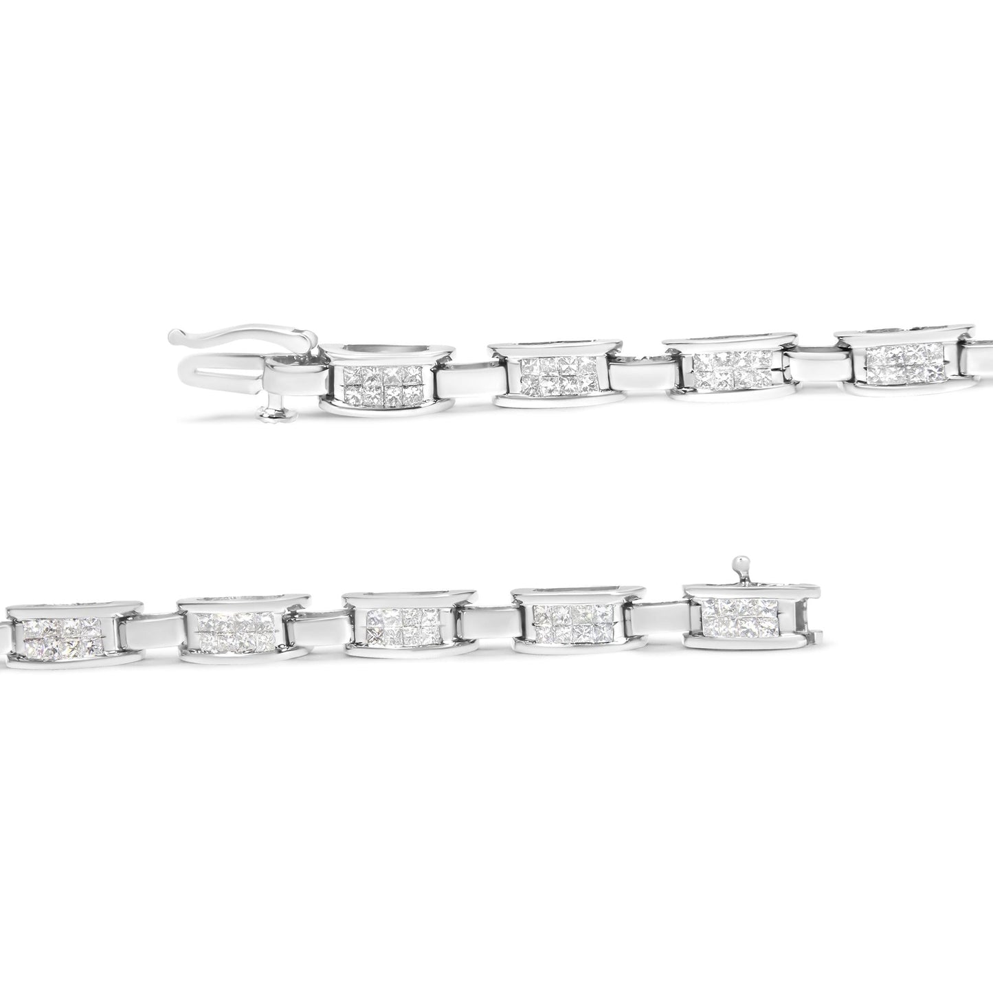 14K White Gold 2.0 Cttw Princess Cut Invisible Set Diamond Rectangular Link Bracelet (I-J Color, I1-I2 Clarity) - 7.25"-3