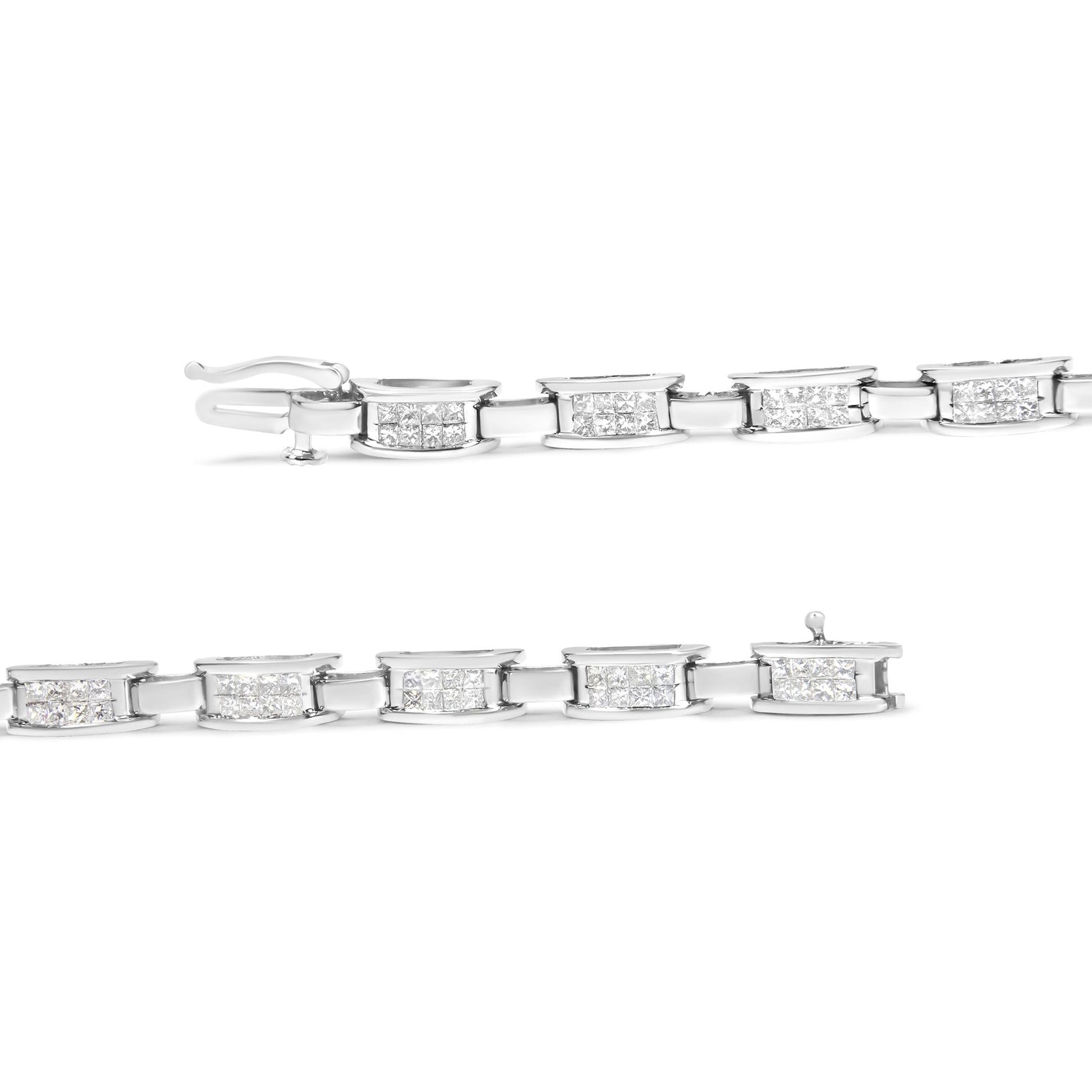 14K White Gold 2.0 Cttw Princess Cut Invisible Set Diamond Rectangular Link Bracelet (I-J Color, I1-I2 Clarity) - 7.25"-3