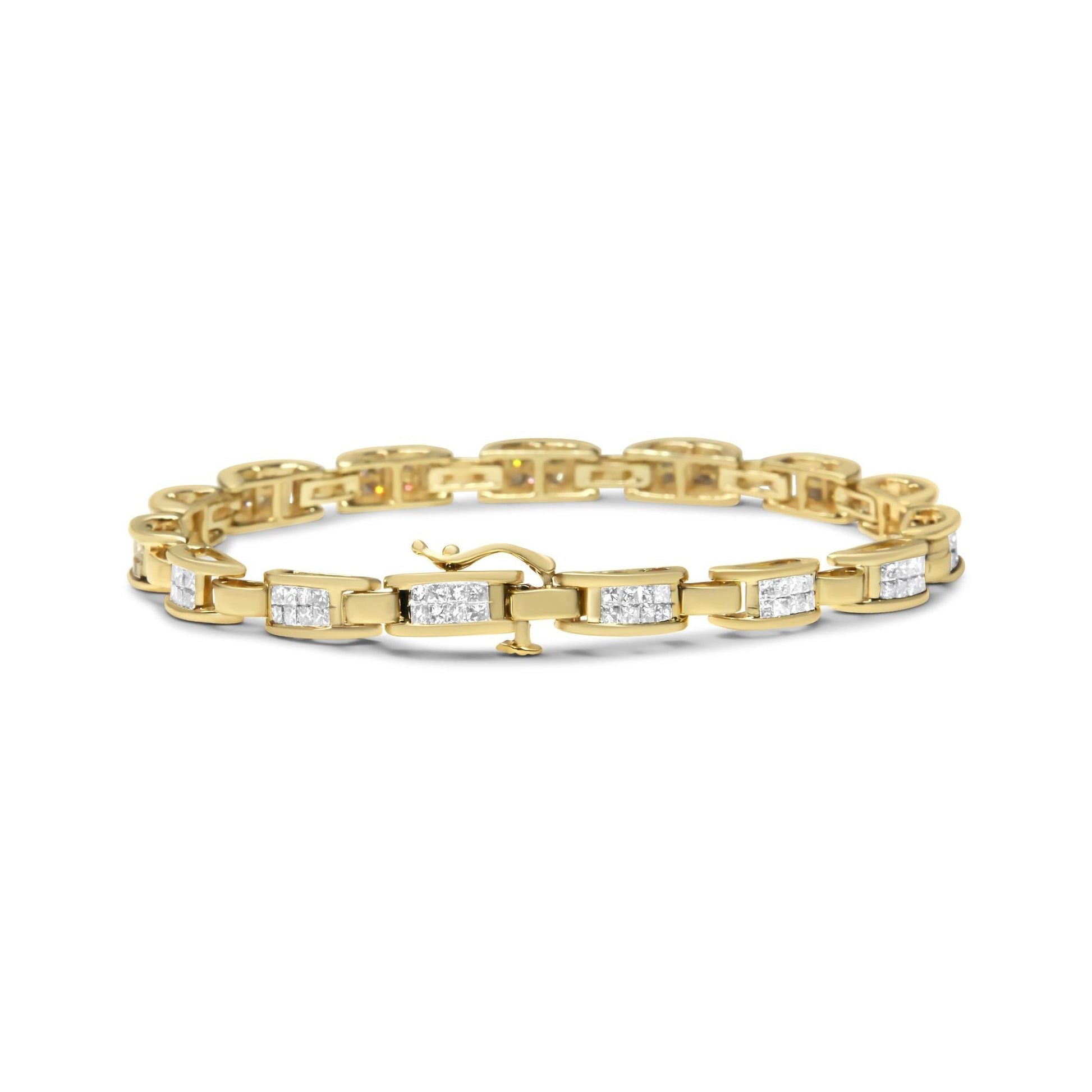 10K Yellow Gold 2.0 Cttw Invisible-Set Princess Cut Diamond Rectangular Link Bracelet (I-J Color, SI2-I1 Clarity) - 7"-1