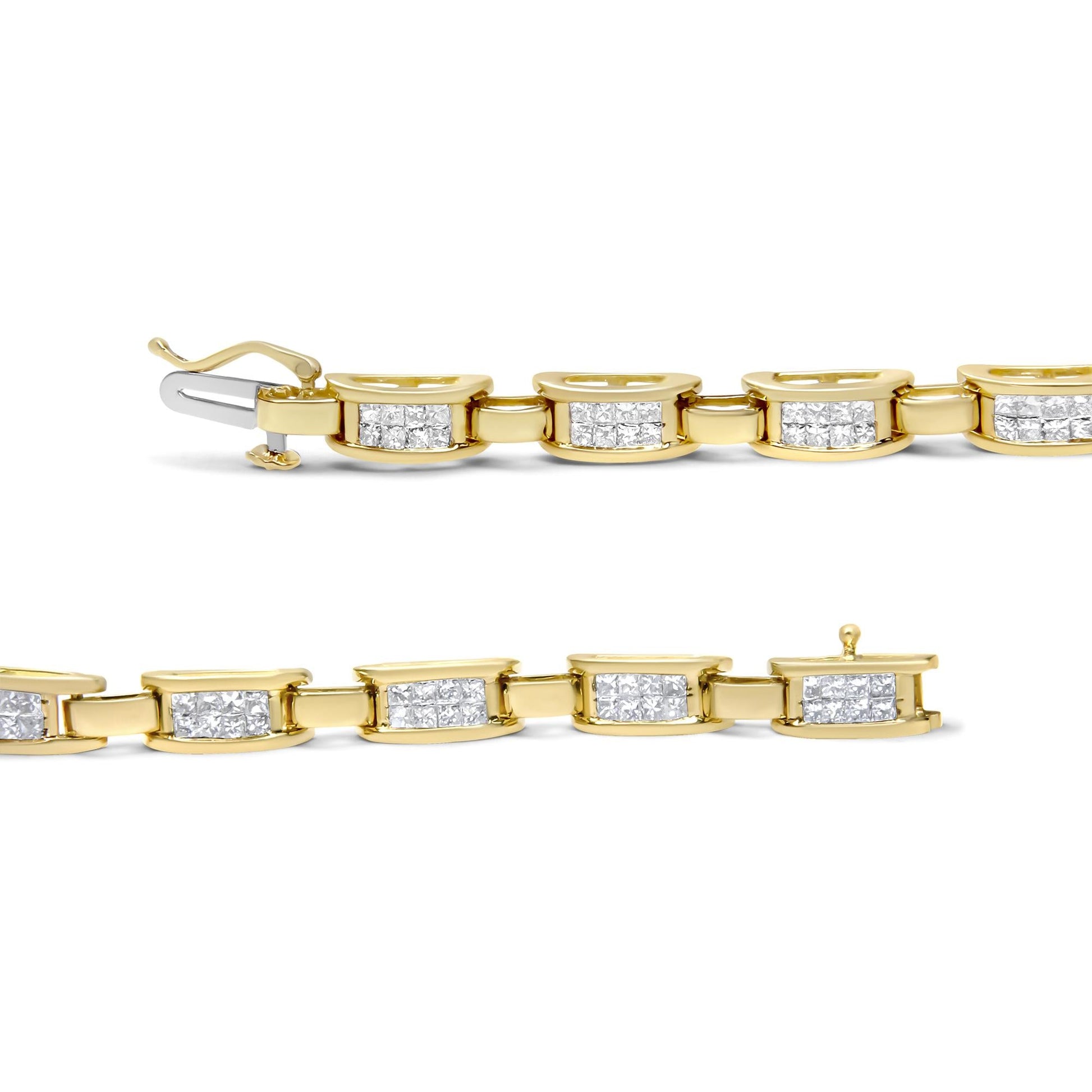 10K Yellow Gold 2.0 Cttw Invisible-Set Princess Cut Diamond Rectangular Link Bracelet (I-J Color, SI2-I1 Clarity) - 7"-3