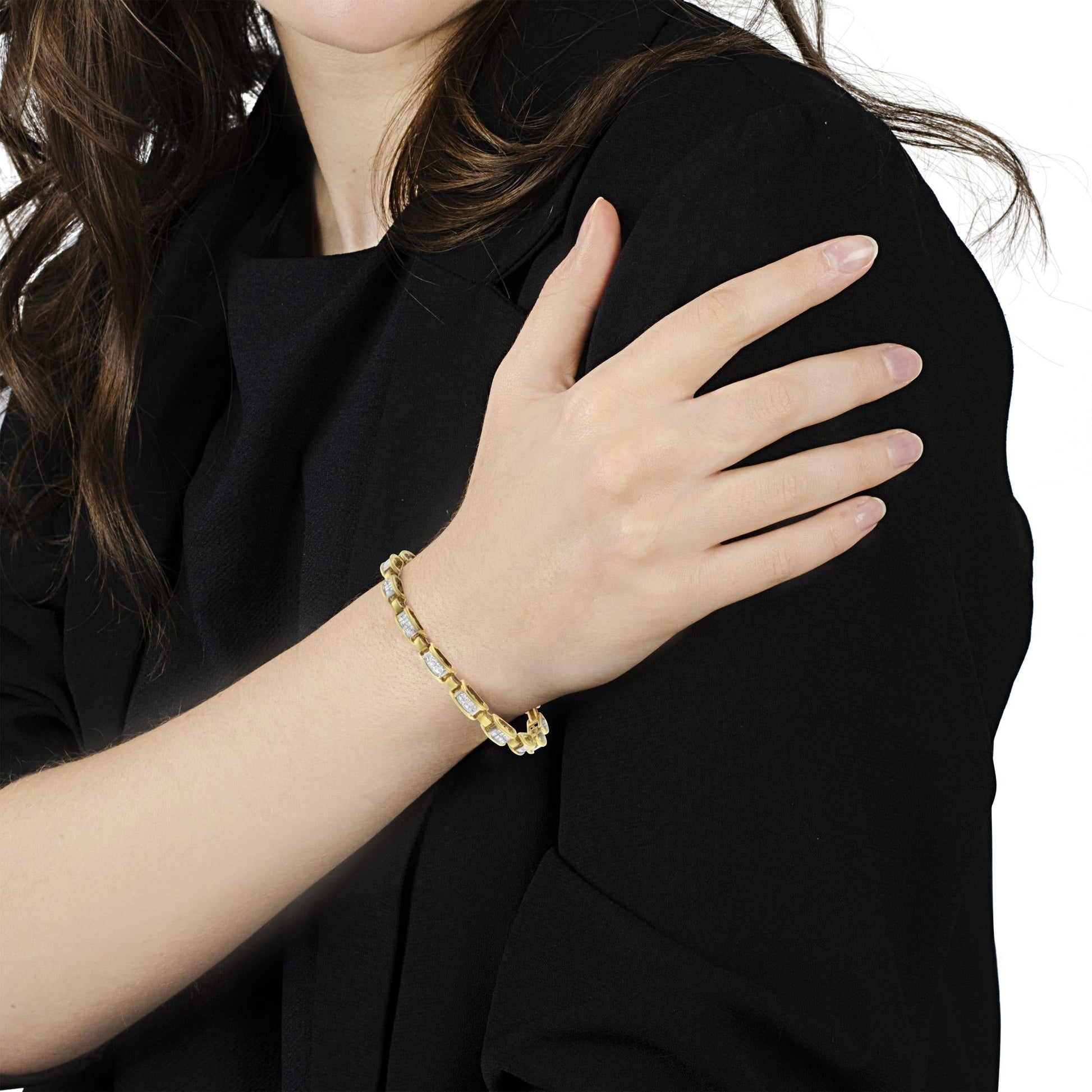 10K Yellow Gold 2.0 Cttw Invisible-Set Princess Cut Diamond Rectangular Link Bracelet (I-J Color, SI2-I1 Clarity) - 7"-2