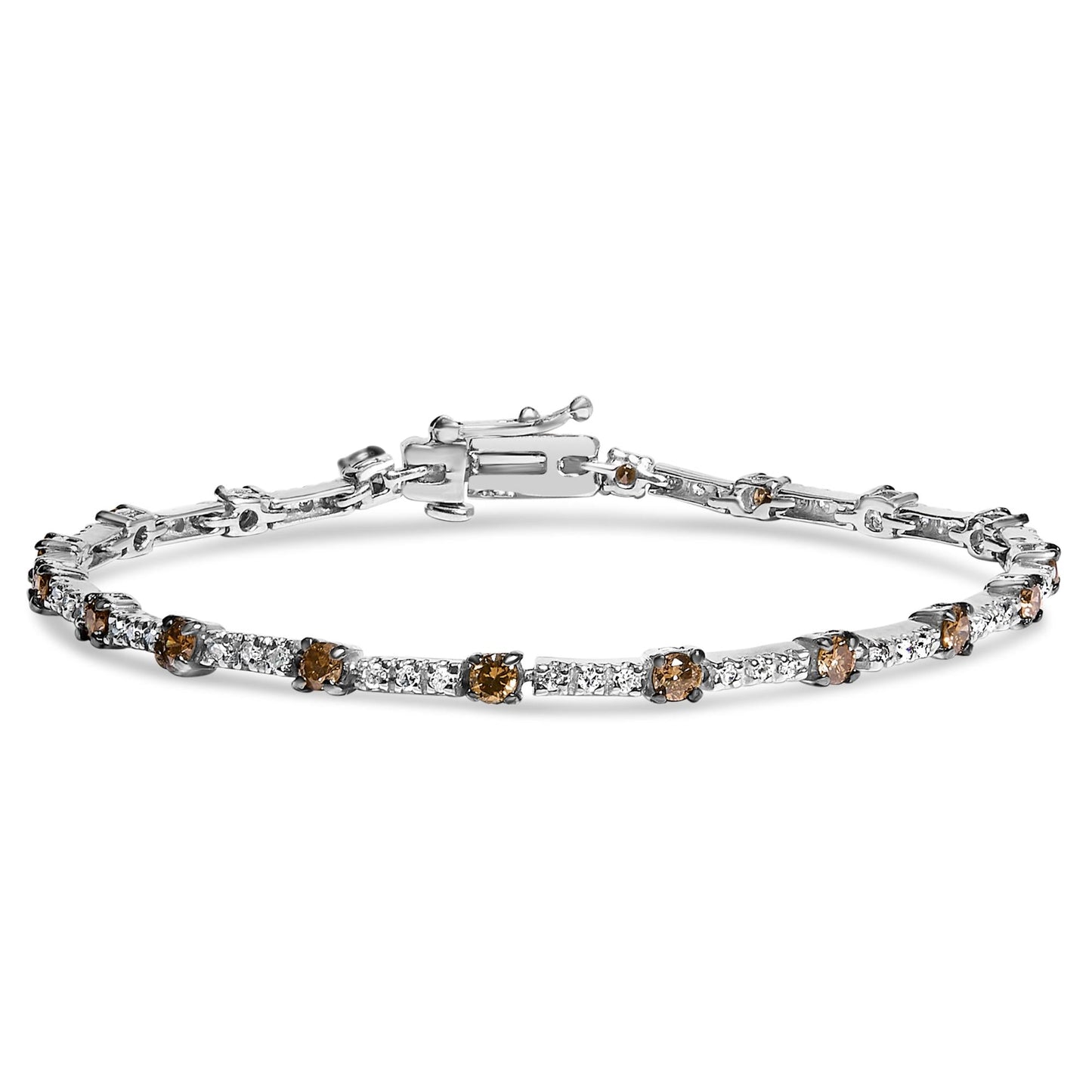 14k White Gold 2 1/4 Cttw Champagne Diamond Bar Link 7" Bracelet (Champagne Color, I1-I2 Clarity)-0