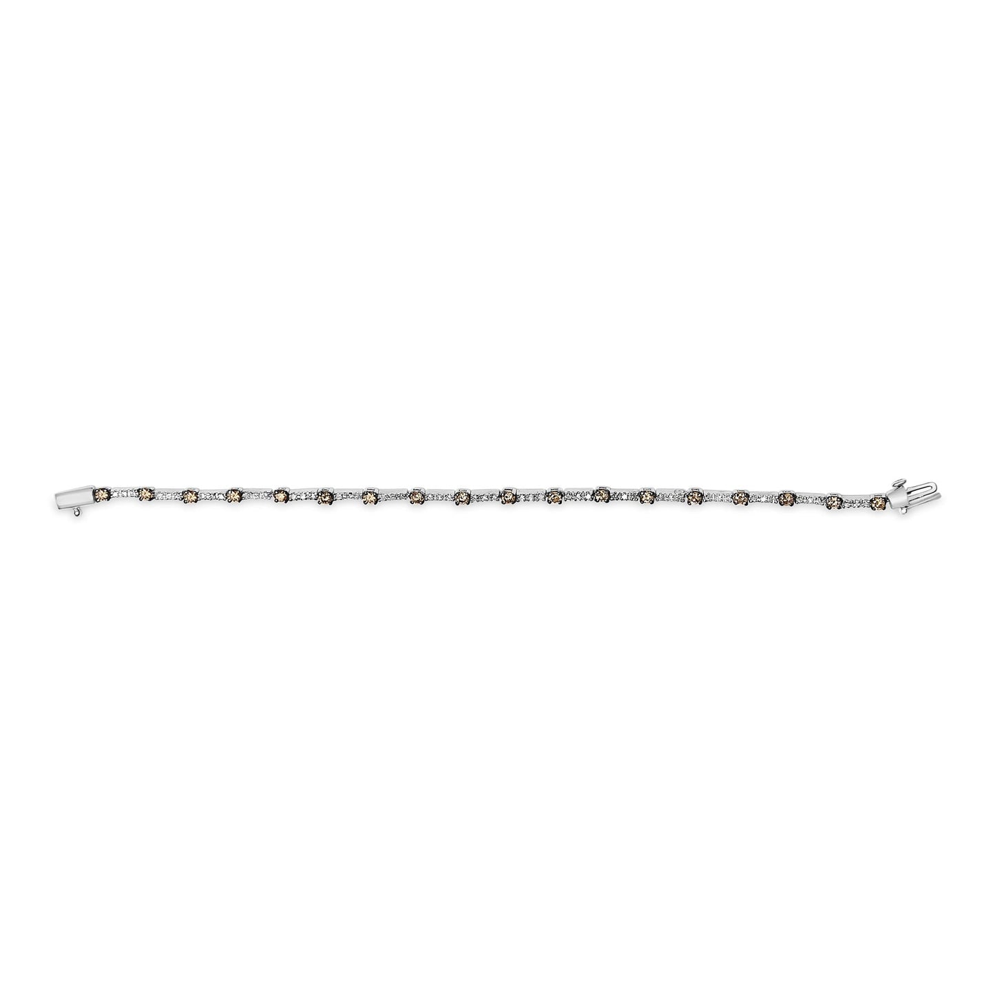 14k White Gold 2 1/4 Cttw Champagne Diamond Bar Link 7" Bracelet (Champagne Color, I1-I2 Clarity)-3
