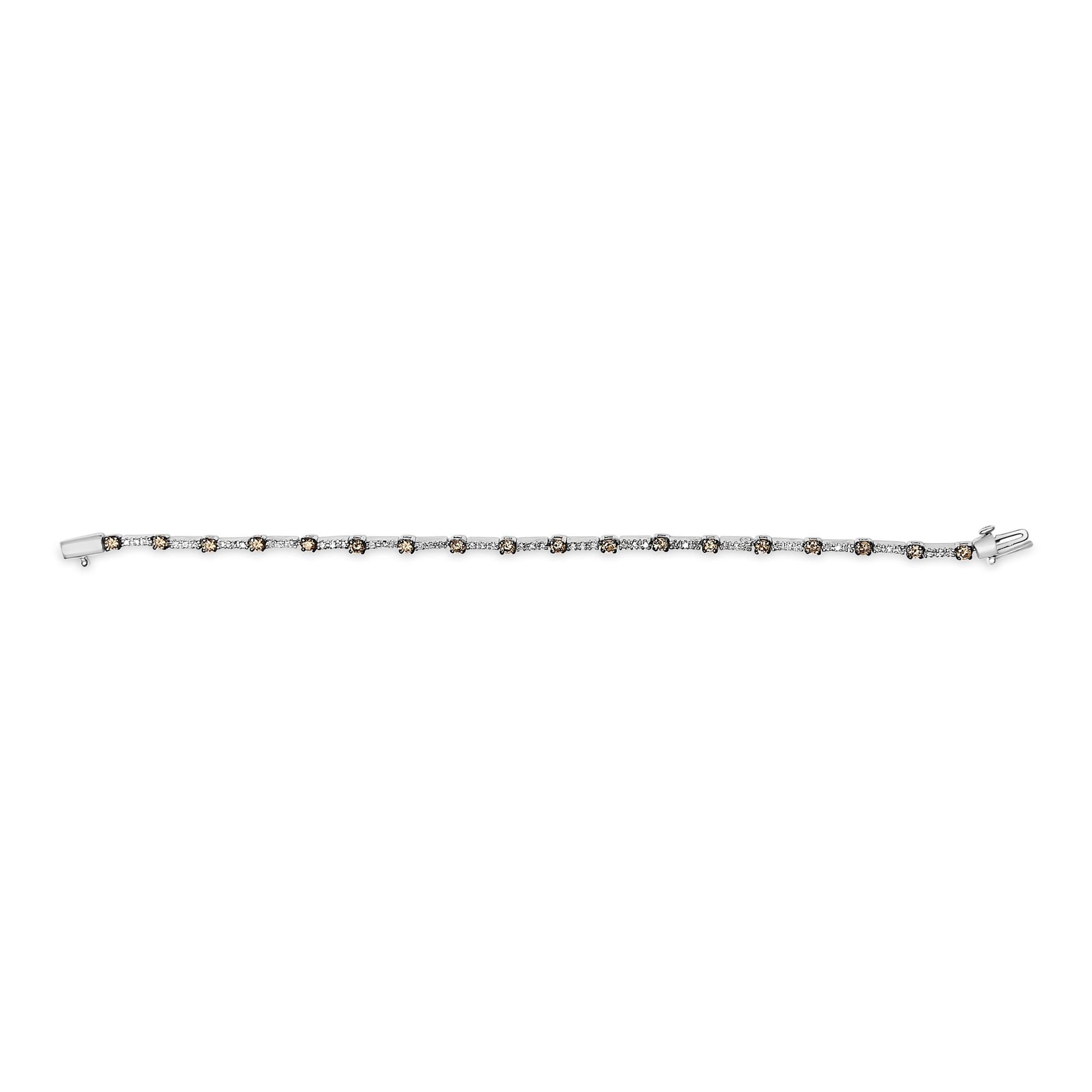 14k White Gold 2 1/4 Cttw Champagne Diamond Bar Link 7" Bracelet (Champagne Color, I1-I2 Clarity)-3
