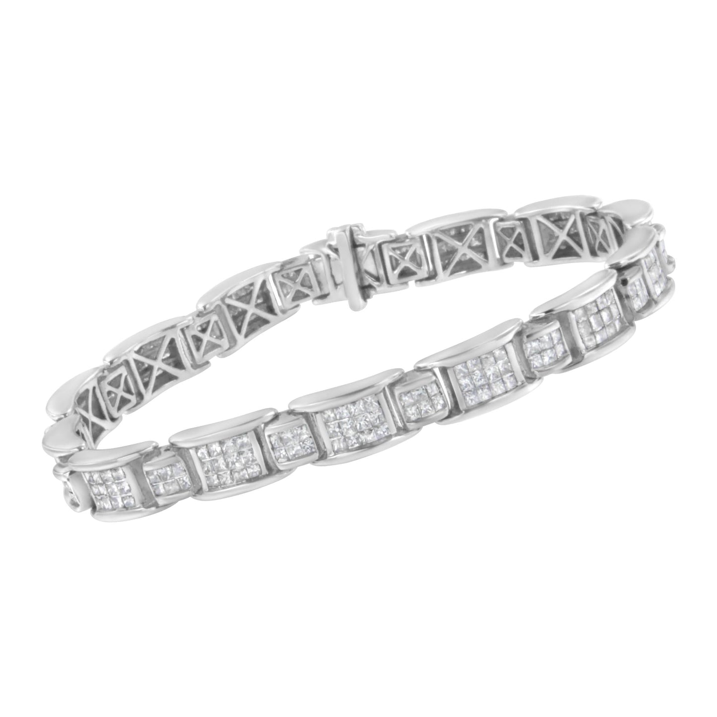 14K White Gold 5.0 Cttw Princess-Cut Diamond Rectangular Alternating Station 7" Tennis Bracelet (G-H Color, SI1-SI2 Clarity)-3