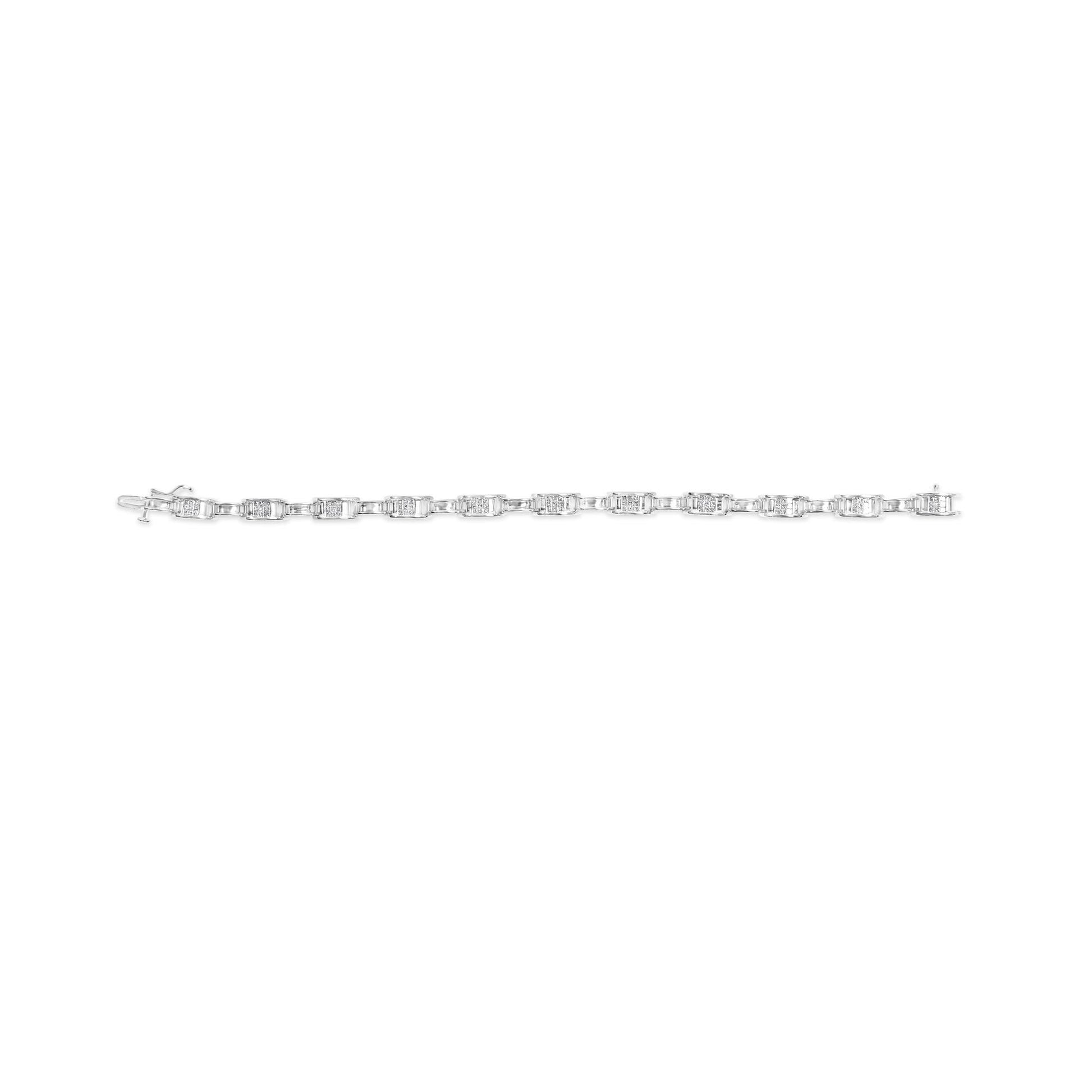 14K White Gold 1.0 Cttw Invisible Set Princess Diamond Alternating Link Tennis Bracelet (I-J Color, I1-I2 Clarity) - 7.25"-3