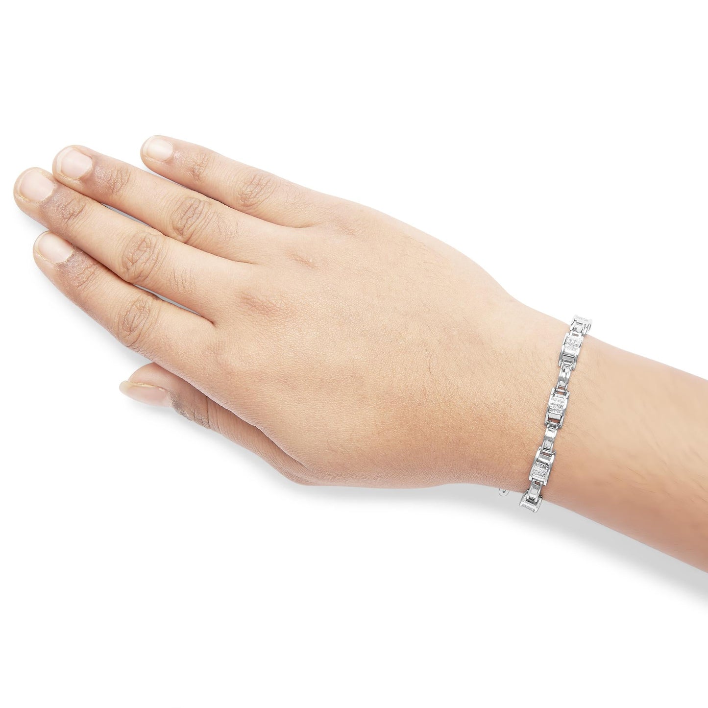 14K White Gold 1.0 Cttw Invisible Set Princess Diamond Alternating Link Tennis Bracelet (I-J Color, I1-I2 Clarity) - 7.25"-2