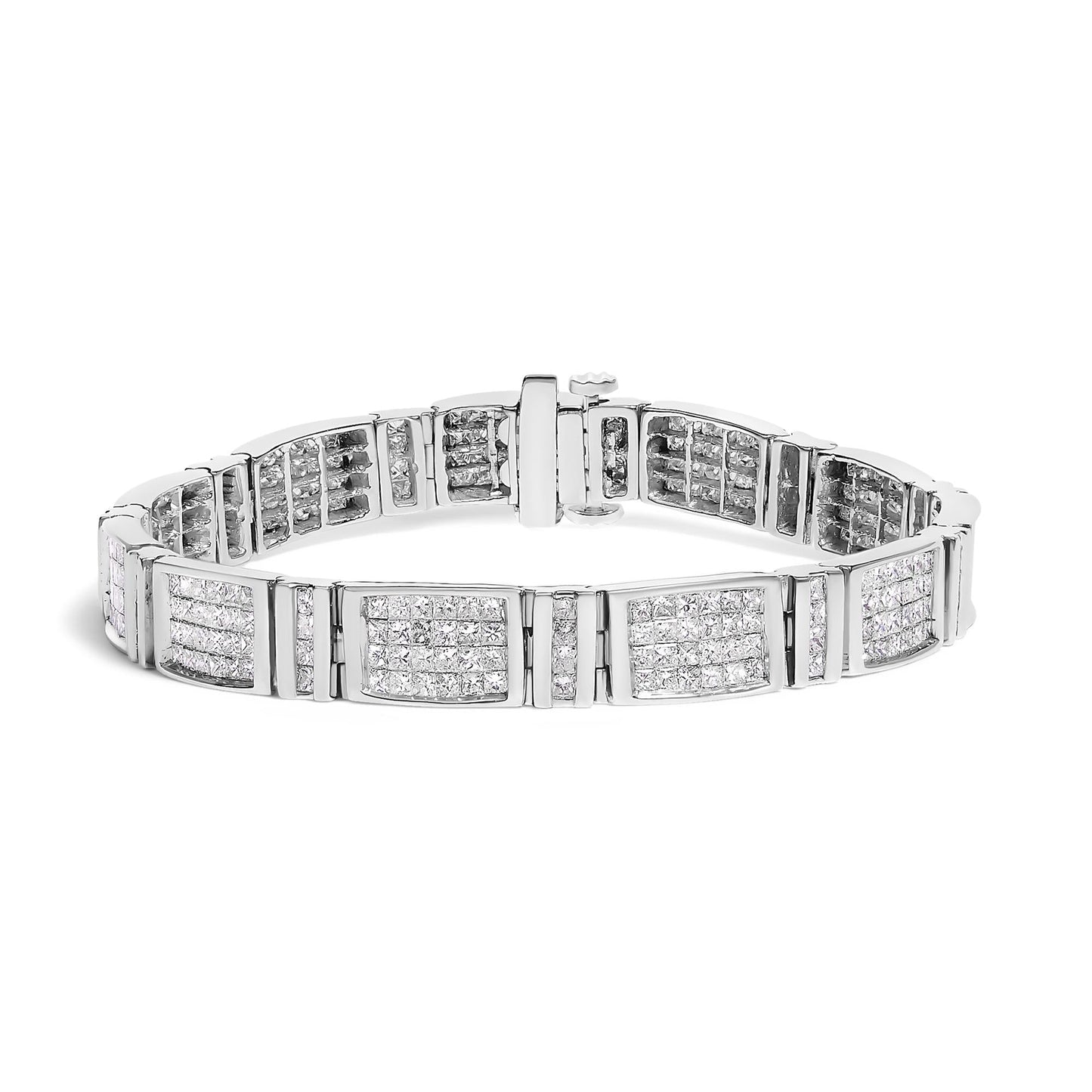 14K White Gold 7.0 Cttw Princess Cut Diamond 7" Alternating Vertical and Horizontal Rectangular Link Tennis Bracelet (H-I Color, SI2-I1 Clarity)-0