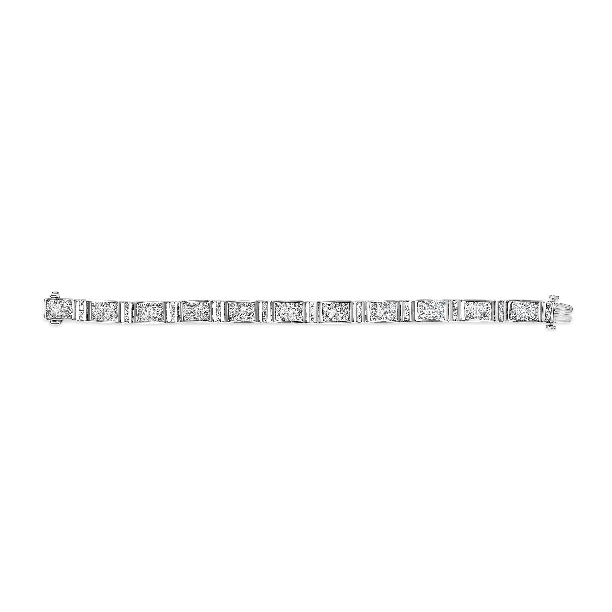 14K White Gold 7.0 Cttw Princess Cut Diamond 7" Alternating Vertical and Horizontal Rectangular Link Tennis Bracelet (H-I Color, SI2-I1 Clarity)-3
