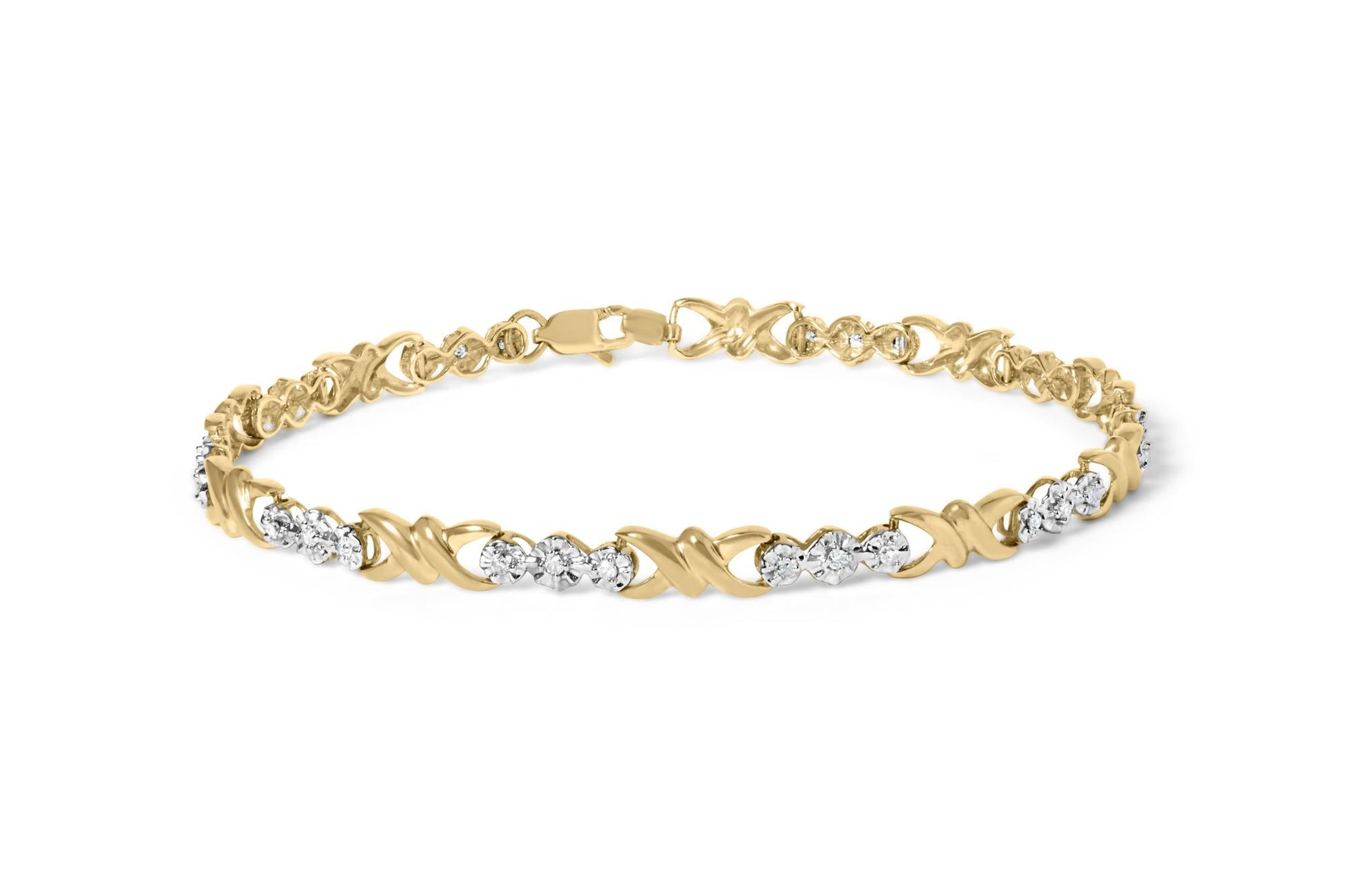 10k Yellow Gold 1/3 Cttw Diamond 3 Stone and X-Link Bracelet (I-J Color, I1-I2 Clarity) - 7.50" Inches-0