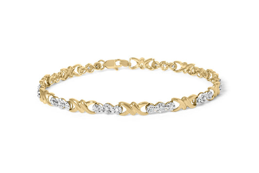 10k Yellow Gold 1/3 Cttw Diamond 3 Stone and X-Link Bracelet (I-J Color, I1-I2 Clarity) - 7.50" Inches-0