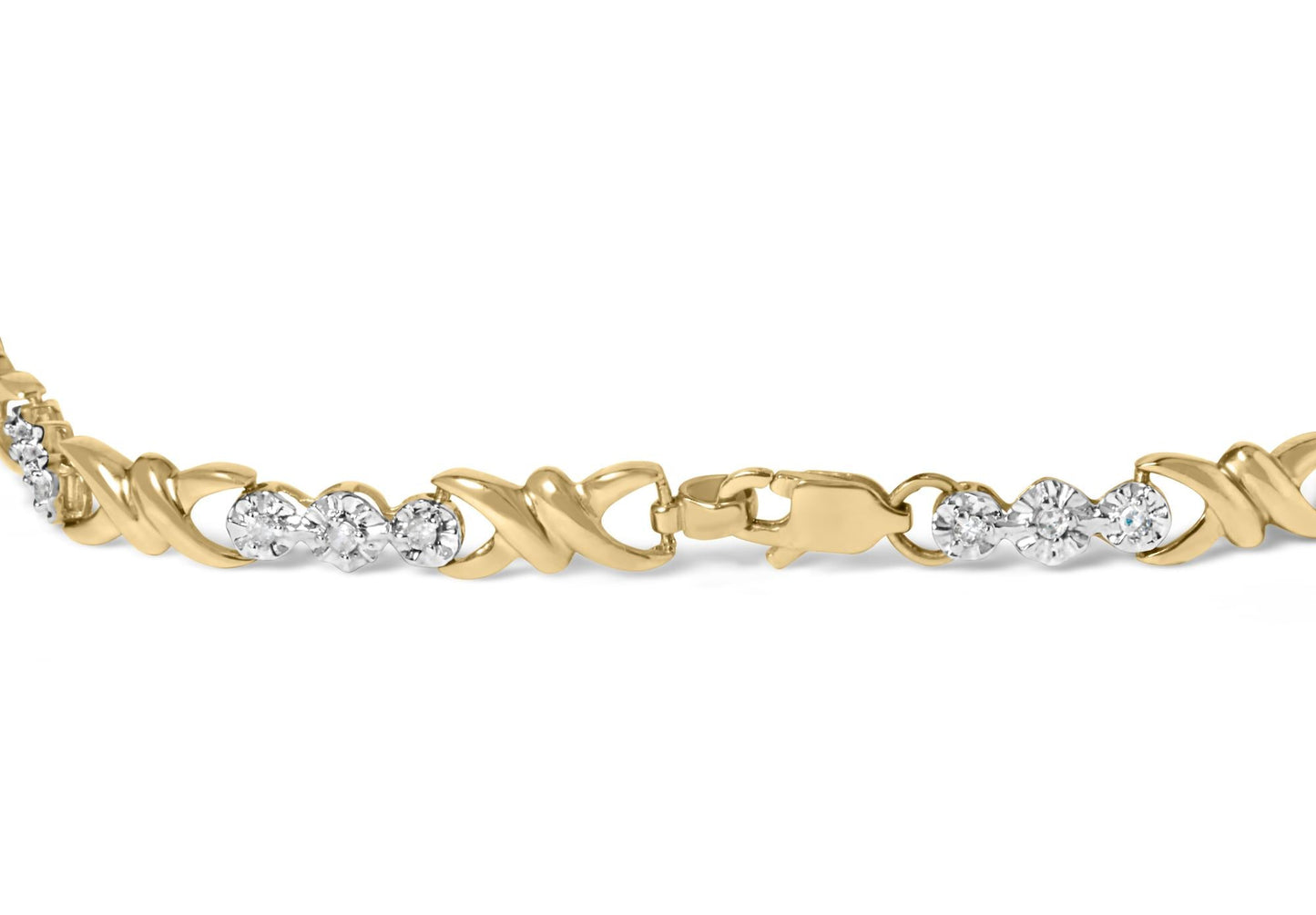 10k Yellow Gold 1/3 Cttw Diamond 3 Stone and X-Link Bracelet (I-J Color, I1-I2 Clarity) - 7.50" Inches-1
