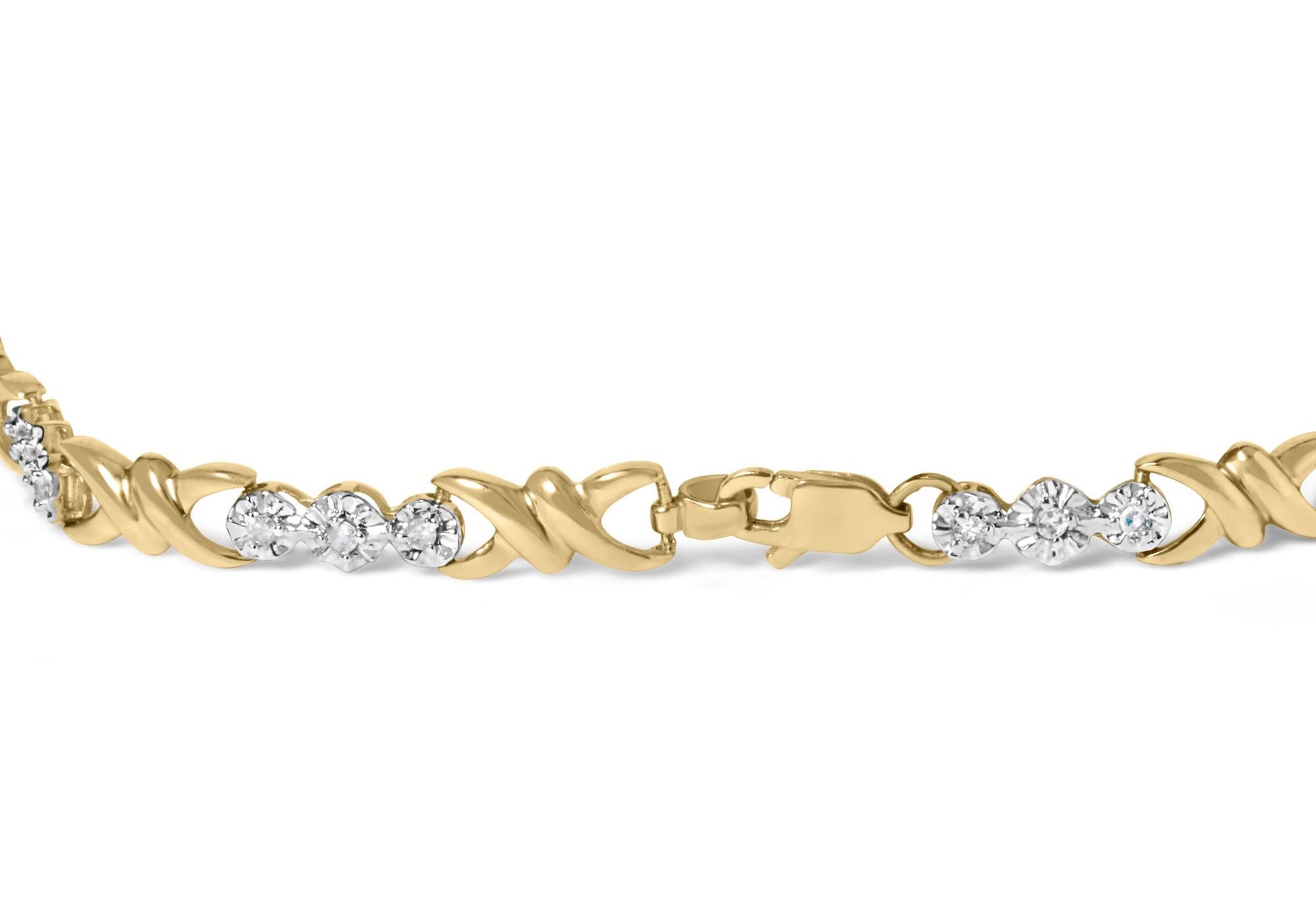 10k Yellow Gold 1/3 Cttw Diamond 3 Stone and X-Link Bracelet (I-J Color, I1-I2 Clarity) - 7.50" Inches-1