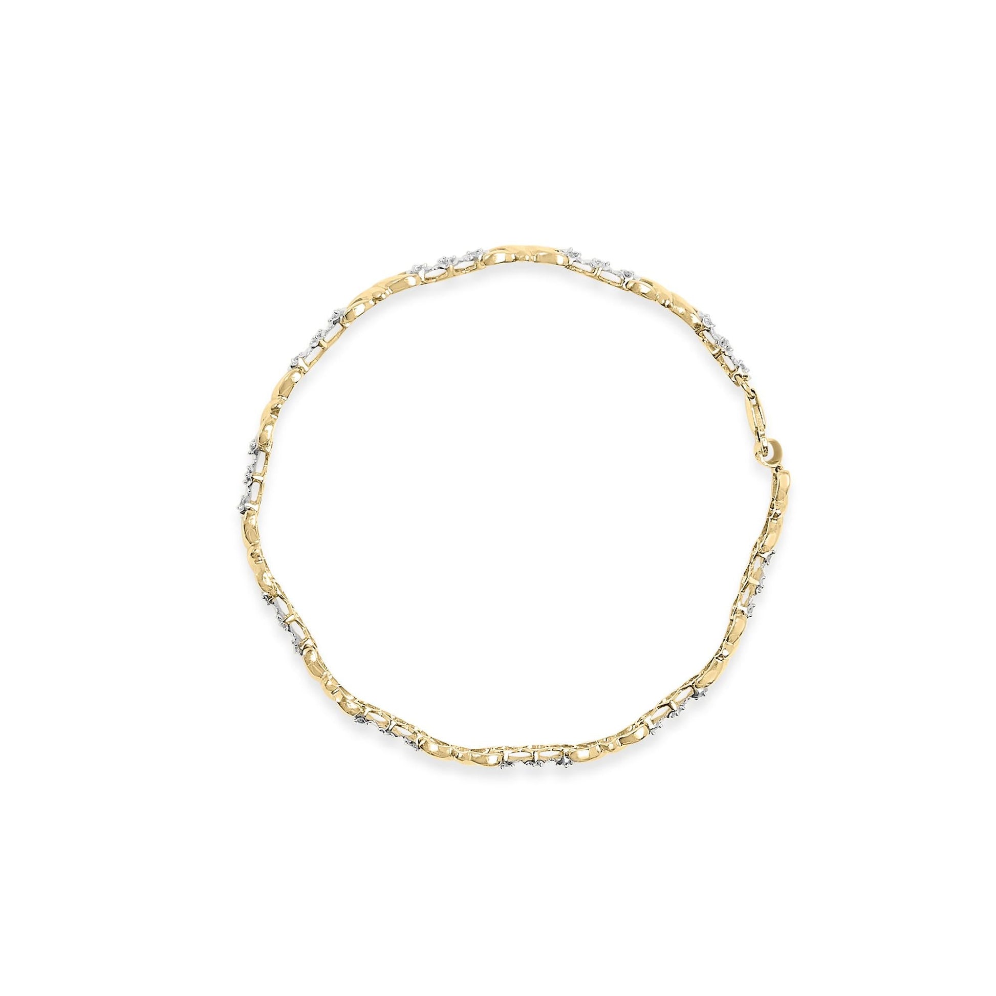 10k Yellow Gold 1/3 Cttw Diamond 3 Stone and X-Link Bracelet (I-J Color, I1-I2 Clarity) - 7.50" Inches-3