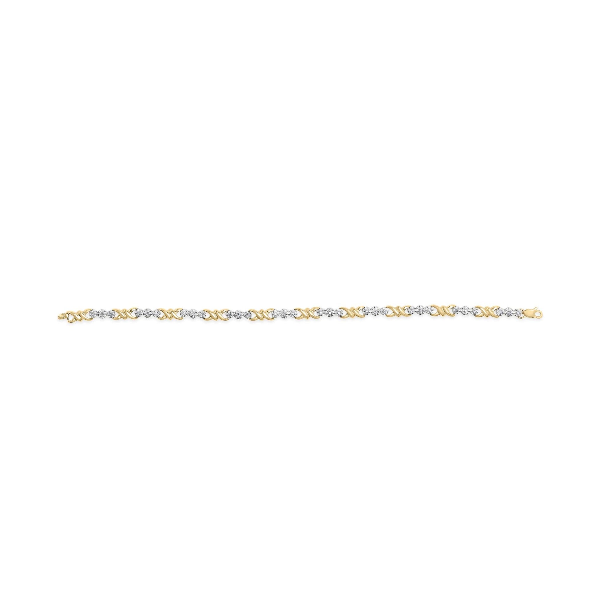 10k Yellow Gold 1/3 Cttw Diamond 3 Stone and X-Link Bracelet (I-J Color, I1-I2 Clarity) - 7.50" Inches-4