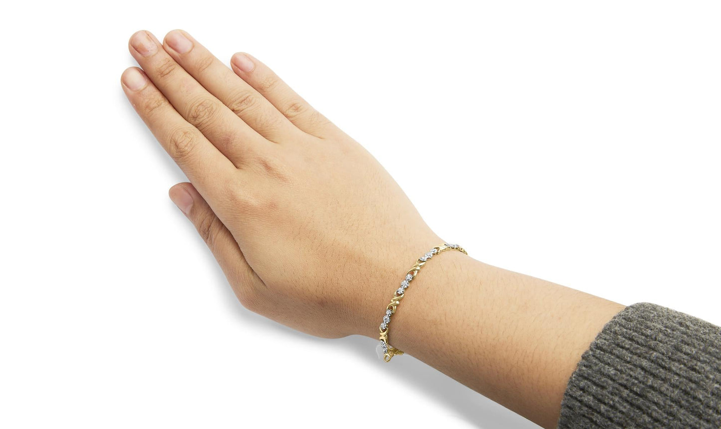 10k Yellow Gold 1/3 Cttw Diamond 3 Stone and X-Link Bracelet (I-J Color, I1-I2 Clarity) - 7.50" Inches-2