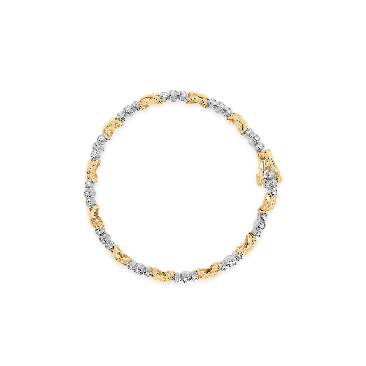 10K Two-Tone Gold 1/2 Cttw Diamond Alternating 3 Stone and X-Link 7" Bracelet (I-J Color, I2-I3 Clarity)-3