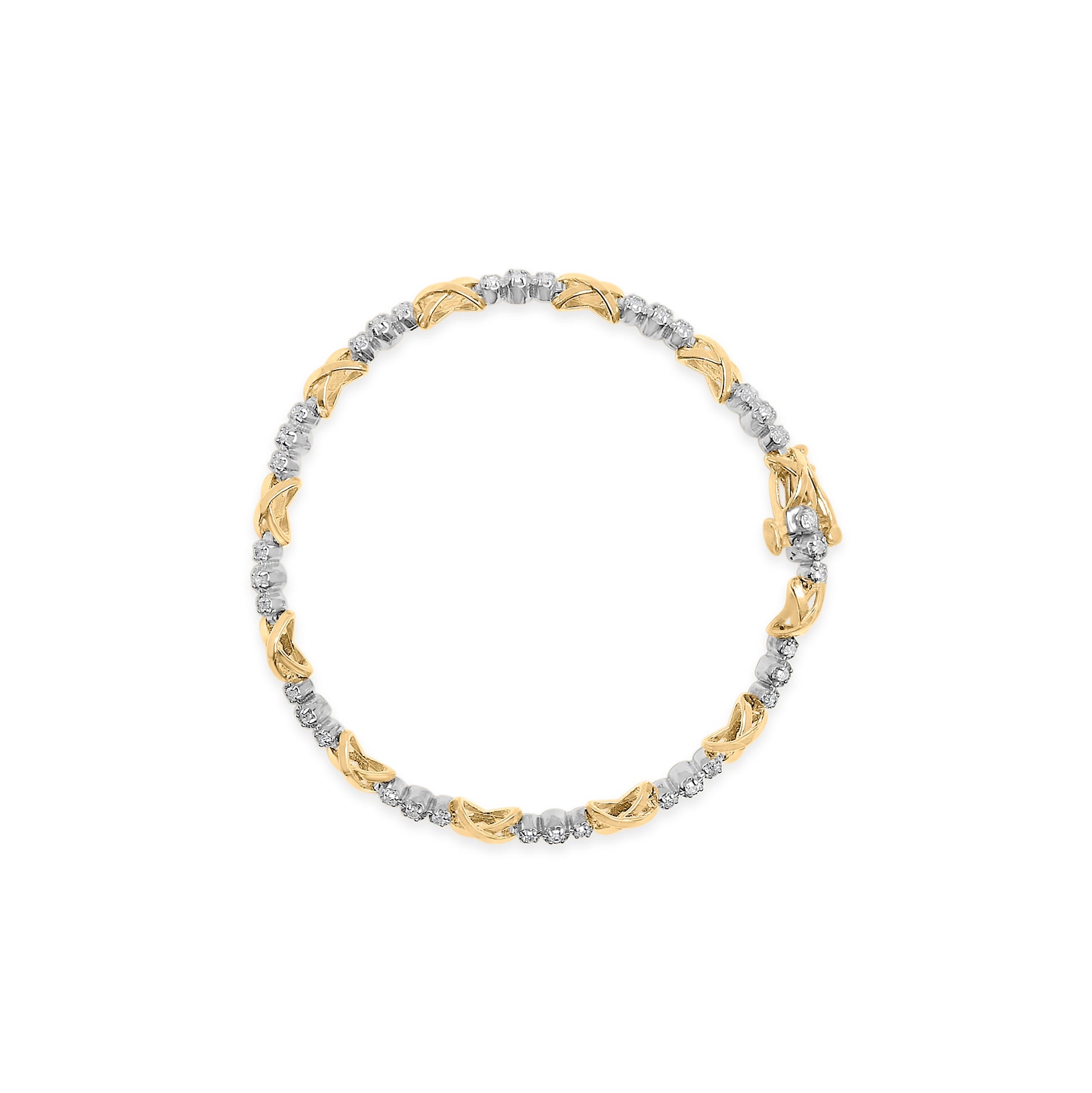 10K Two-Tone Gold 1/2 Cttw Diamond Alternating 3 Stone and X-Link 7" Bracelet (I-J Color, I2-I3 Clarity)-3
