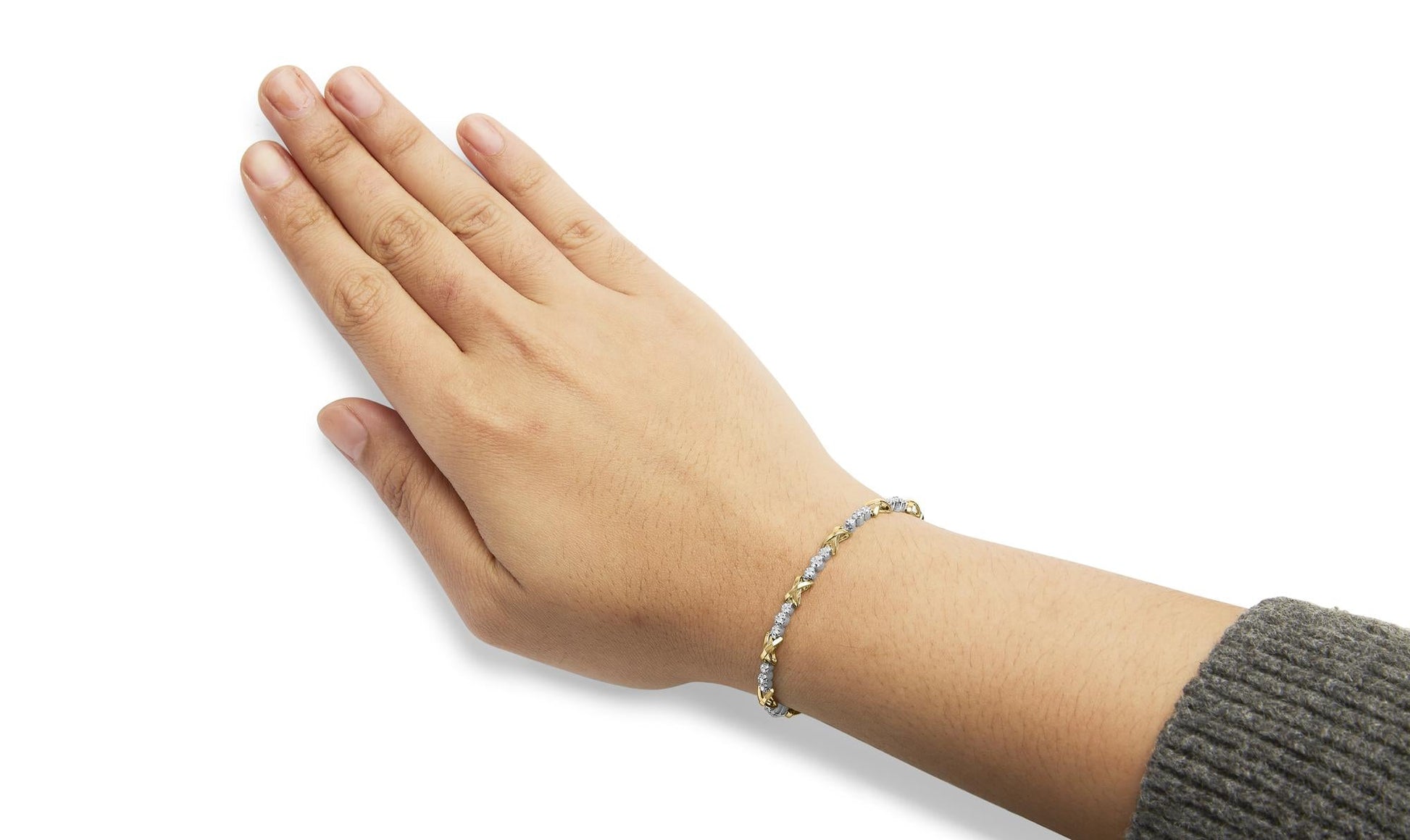 10K Two-Tone Gold 1/2 Cttw Diamond Alternating 3 Stone and X-Link 7" Bracelet (I-J Color, I2-I3 Clarity)-2