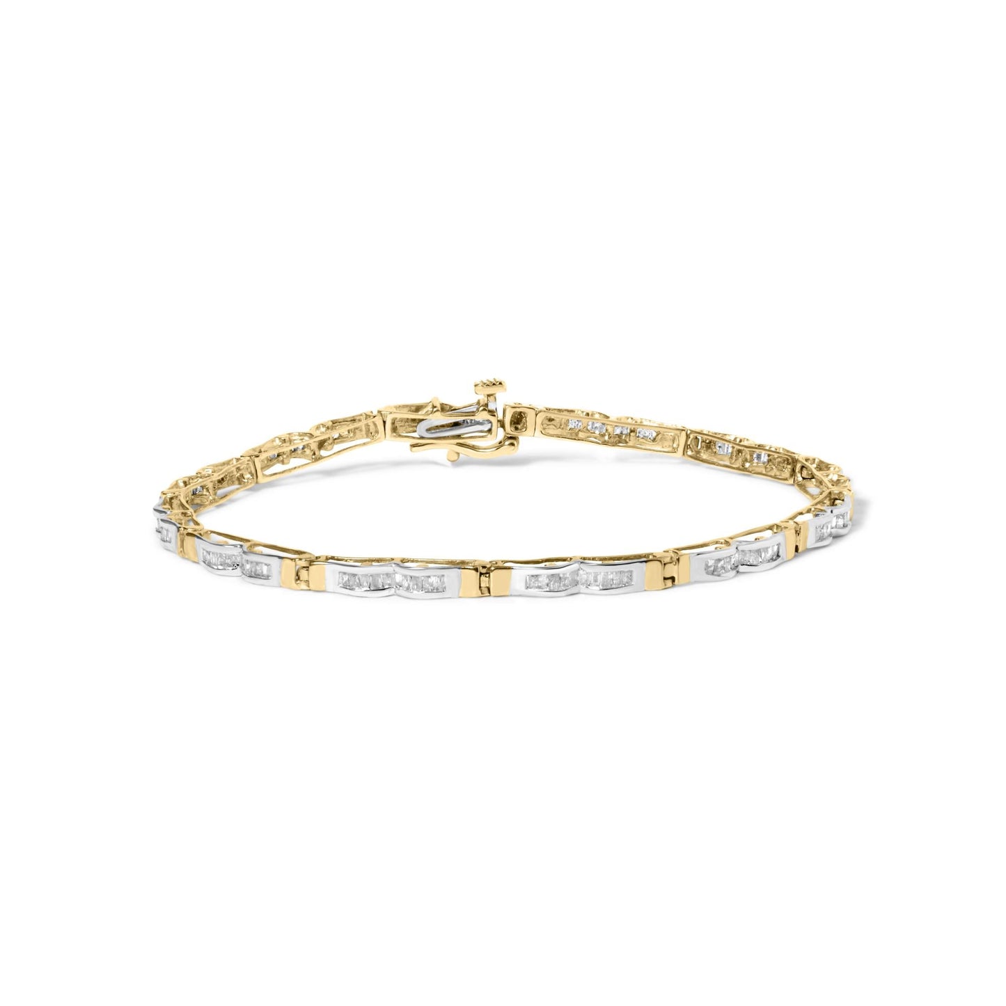 10k Yellow Gold 1.00 Cttw Baguette-Cut Channel Diamond Link Bracelet-0