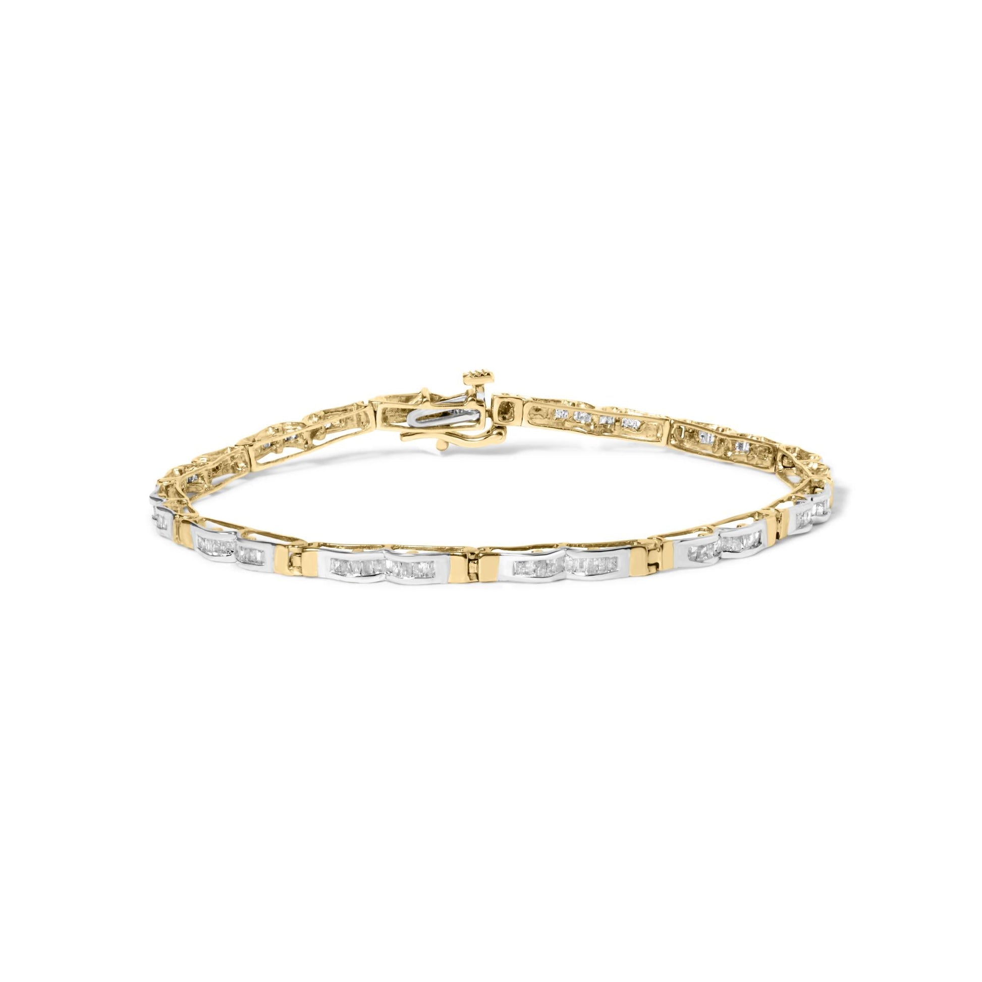10k Yellow Gold 1.00 Cttw Baguette-Cut Channel Diamond Link Bracelet-0