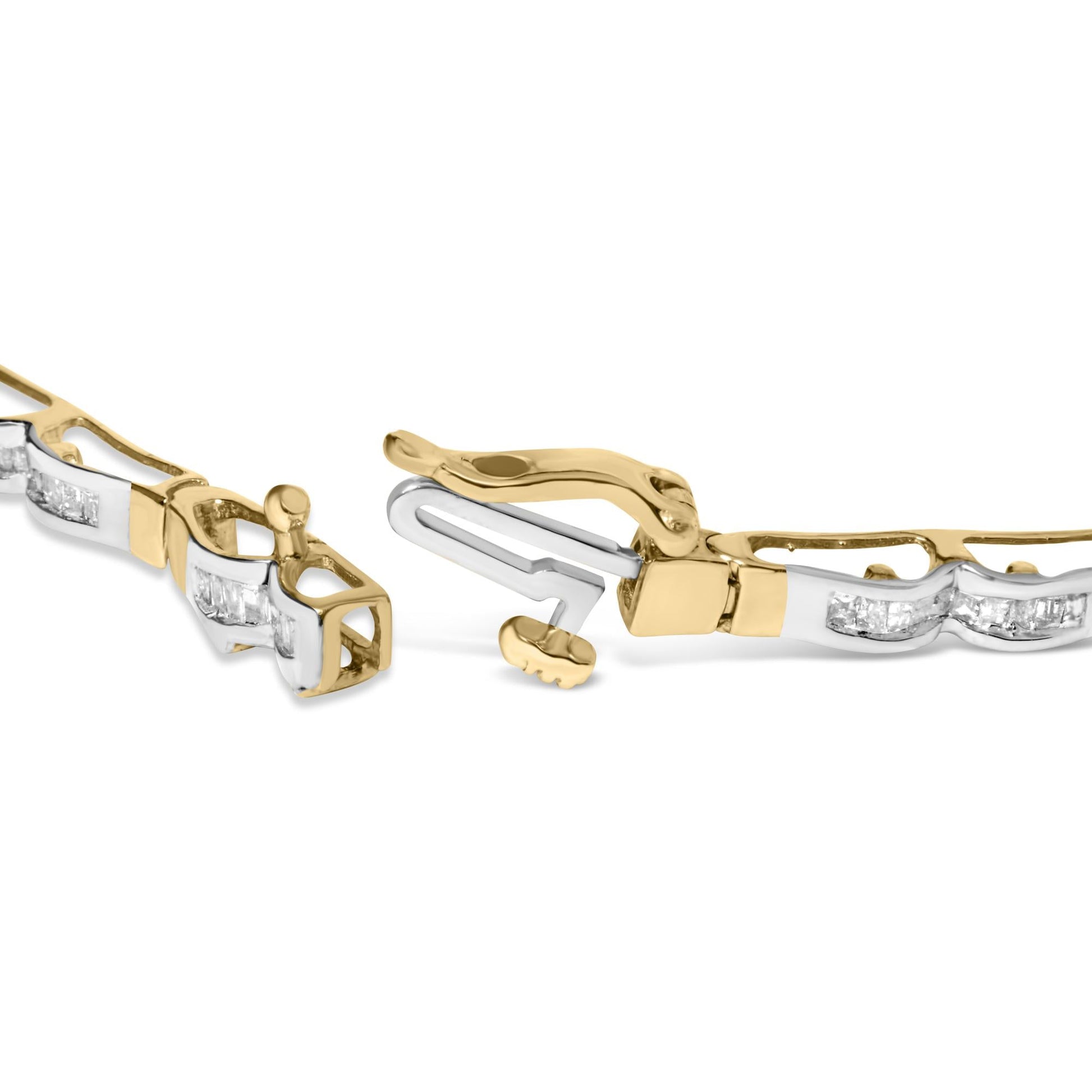10k Yellow Gold 1.00 Cttw Baguette-Cut Channel Diamond Link Bracelet-1