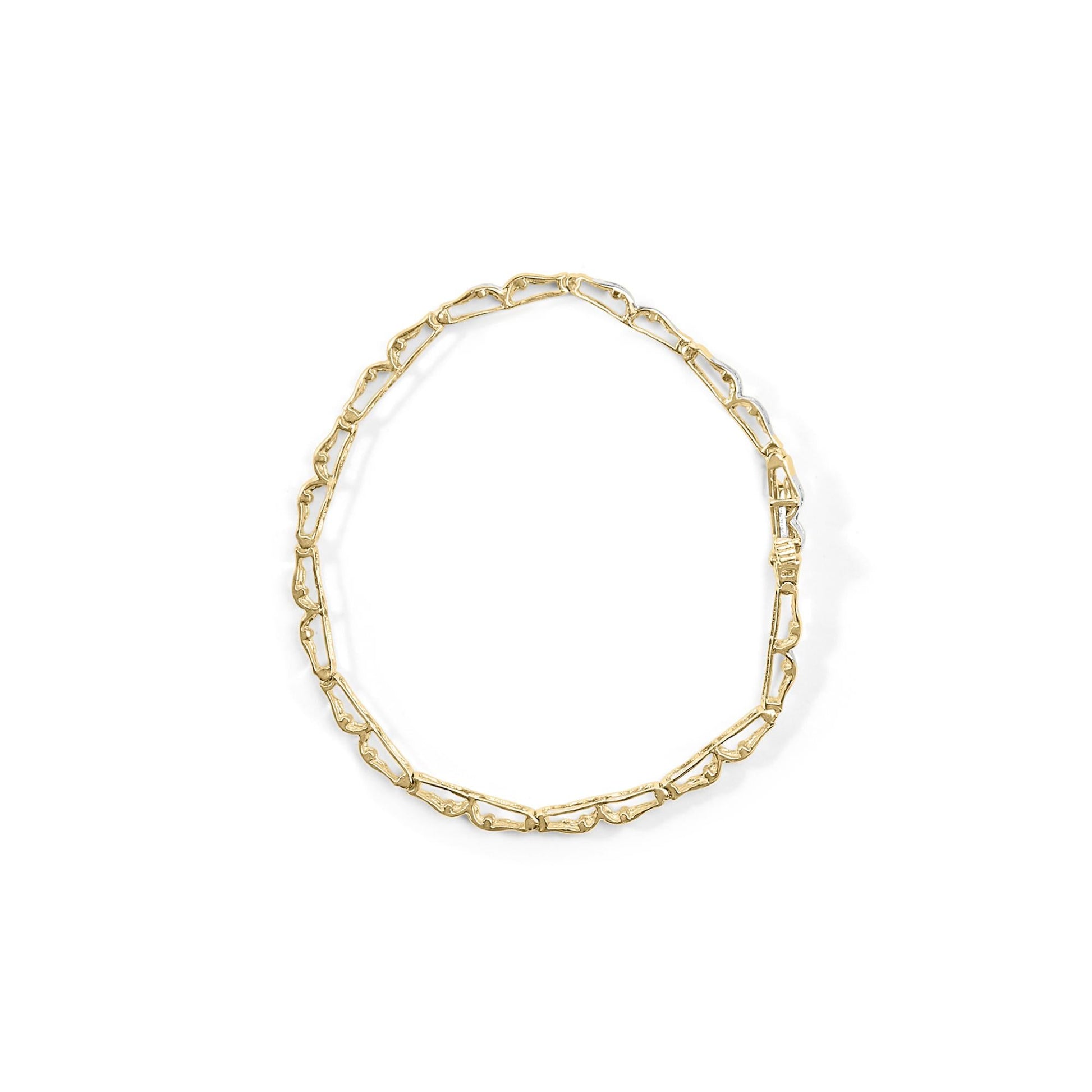 10k Yellow Gold 1.00 Cttw Baguette-Cut Channel Diamond Link Bracelet-3