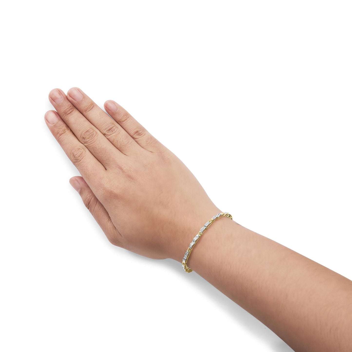 10k Yellow Gold 1.00 Cttw Baguette-Cut Channel Diamond Link Bracelet-2