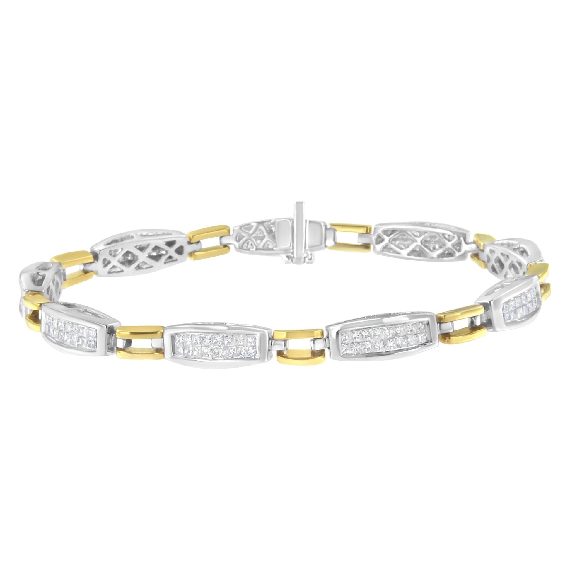 14K Yellow and White Gold 2.0 Cttw Princess Cut Diamond Tapered and Equal Sign Link Bracelet (G-H Color, SI1-SI2 Clarity) - 7"-0