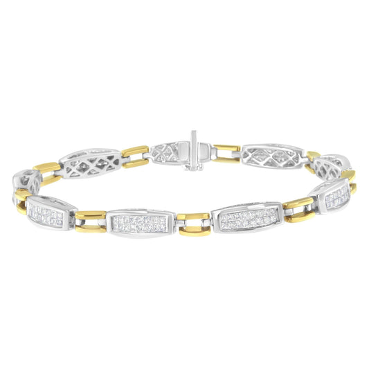 14K Yellow and White Gold 2.0 Cttw Princess Cut Diamond Tapered and Equal Sign Link Bracelet (G-H Color, SI1-SI2 Clarity) - 7"-0