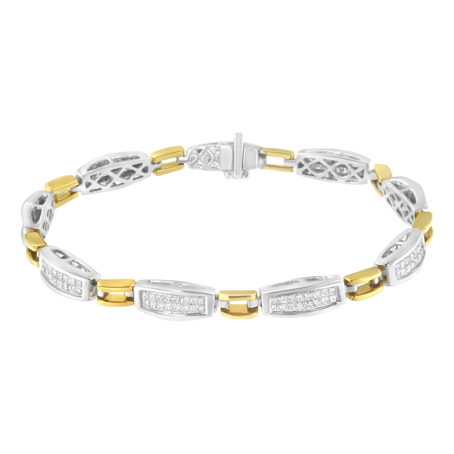 14K Yellow and White Gold 2.0 Cttw Princess Cut Diamond Tapered and Equal Sign Link Bracelet (G-H Color, SI1-SI2 Clarity) - 7"-1