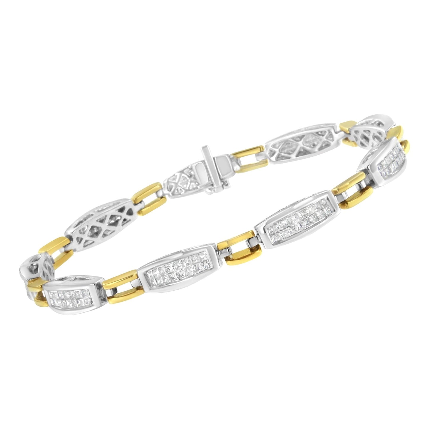 14K Yellow and White Gold 2.0 Cttw Princess Cut Diamond Tapered and Equal Sign Link Bracelet (G-H Color, SI1-SI2 Clarity) - 7"-3
