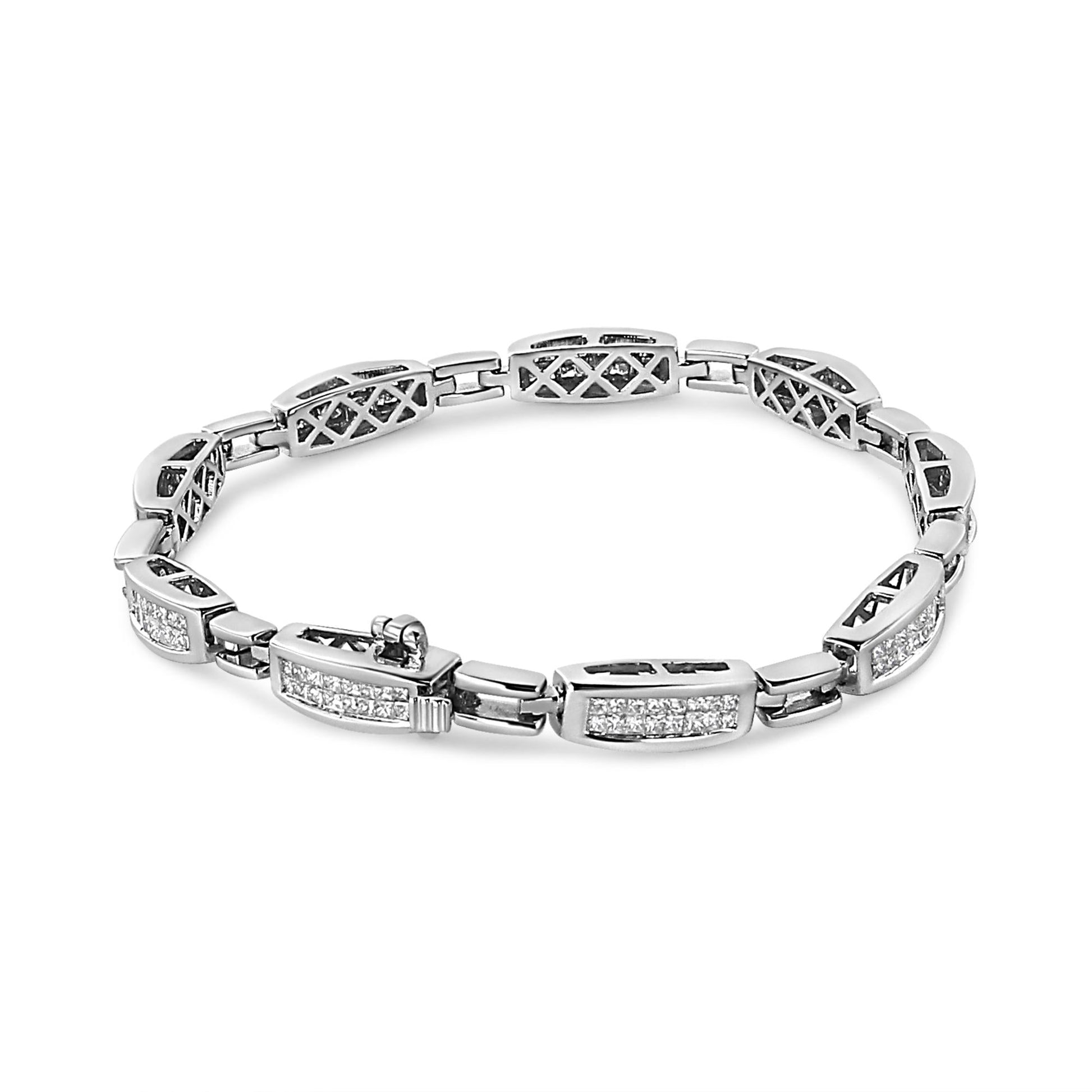 14K White Gold 2.00 Cttw Invisble-Set Princess Diamond Link Bracelet (I1-I2 Clarity, I-J Color) - 7.25"-1