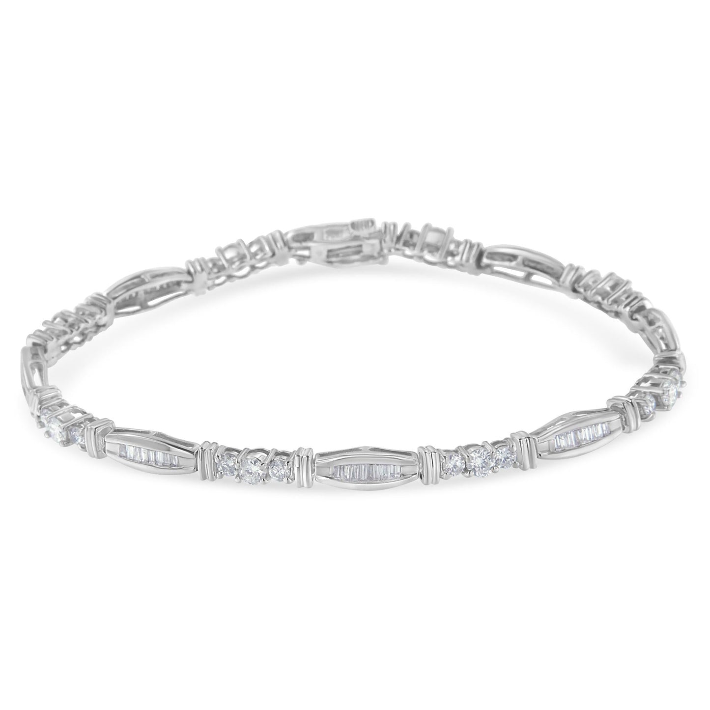 10K White Gold Geometric Pattern Diamond Tennis Bracelet (3 cttw, H-I Color, SI2-I1 Clarity)-1