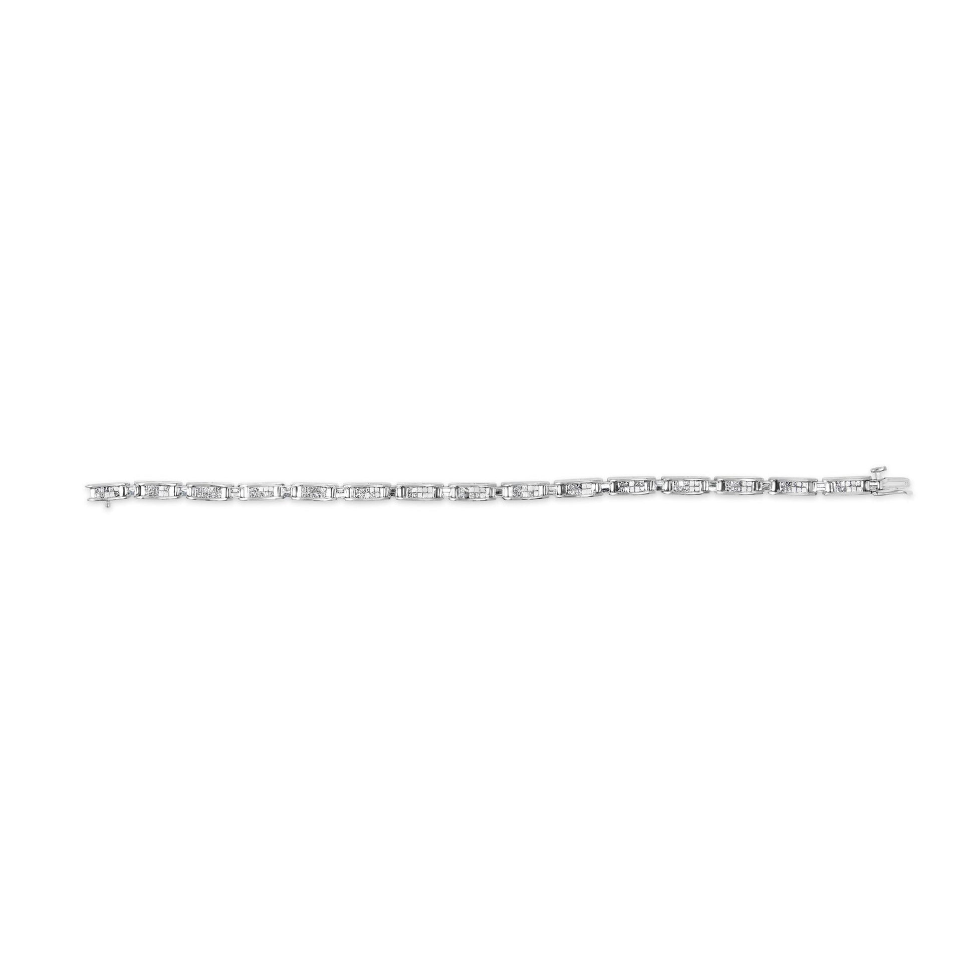 14K White Gold 2.0 Cttw Baguette and Princess-Cut Diamond Tennis Bracelet (H-I Color, SI1-SI2 Clarity) - 7"-3
