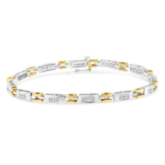 10K Two-Tone Gold Princess Cut Diamond Geo Link Bracelet (1.00 cttw, H-I Color, SI1-SI2 Clarity)-0
