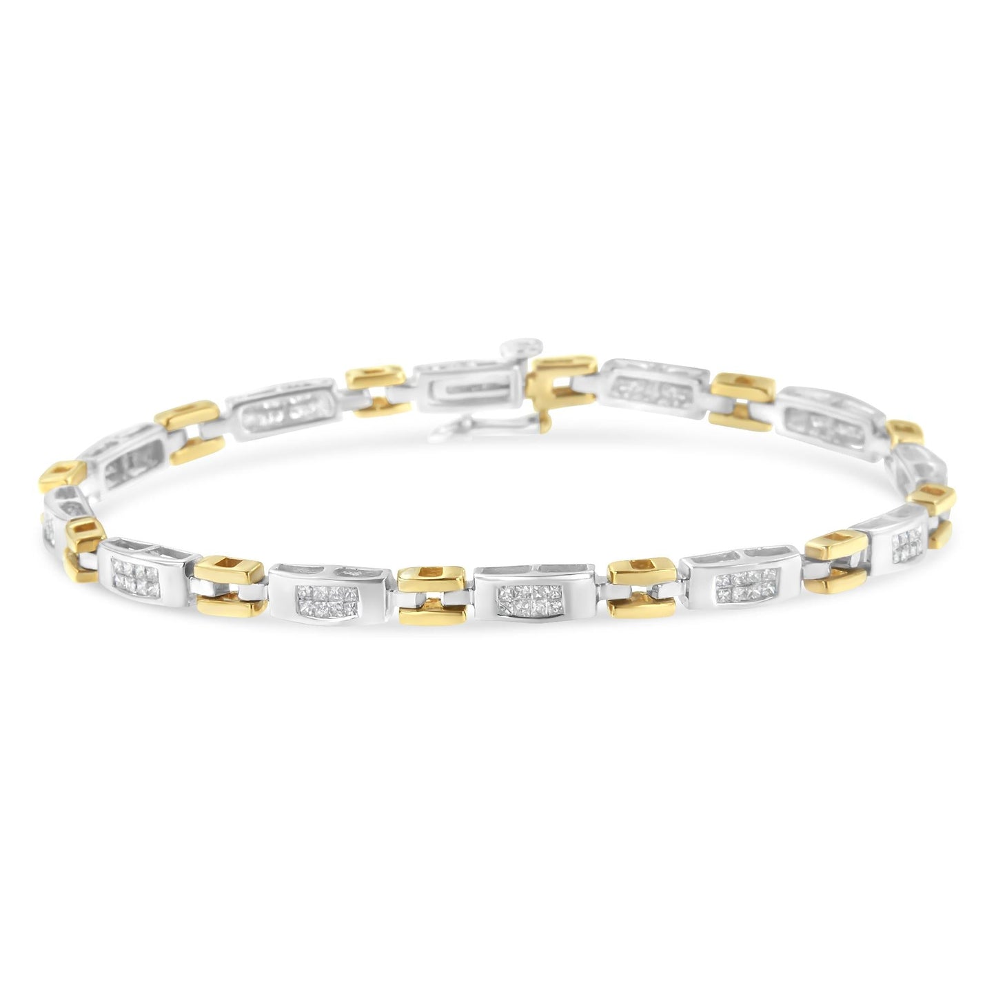 10K Two-Tone Gold Princess Cut Diamond Geo Link Bracelet (1.00 cttw, H-I Color, SI1-SI2 Clarity)-0