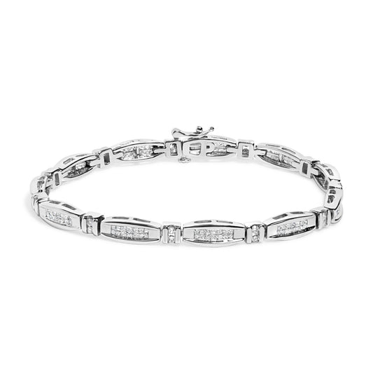 14K White Gold 2.0 Cttw Princess and Round Diamond Bar and Link Bracelet (I-J Color, I1-I2 Clarity) - 7.25" Inches-0