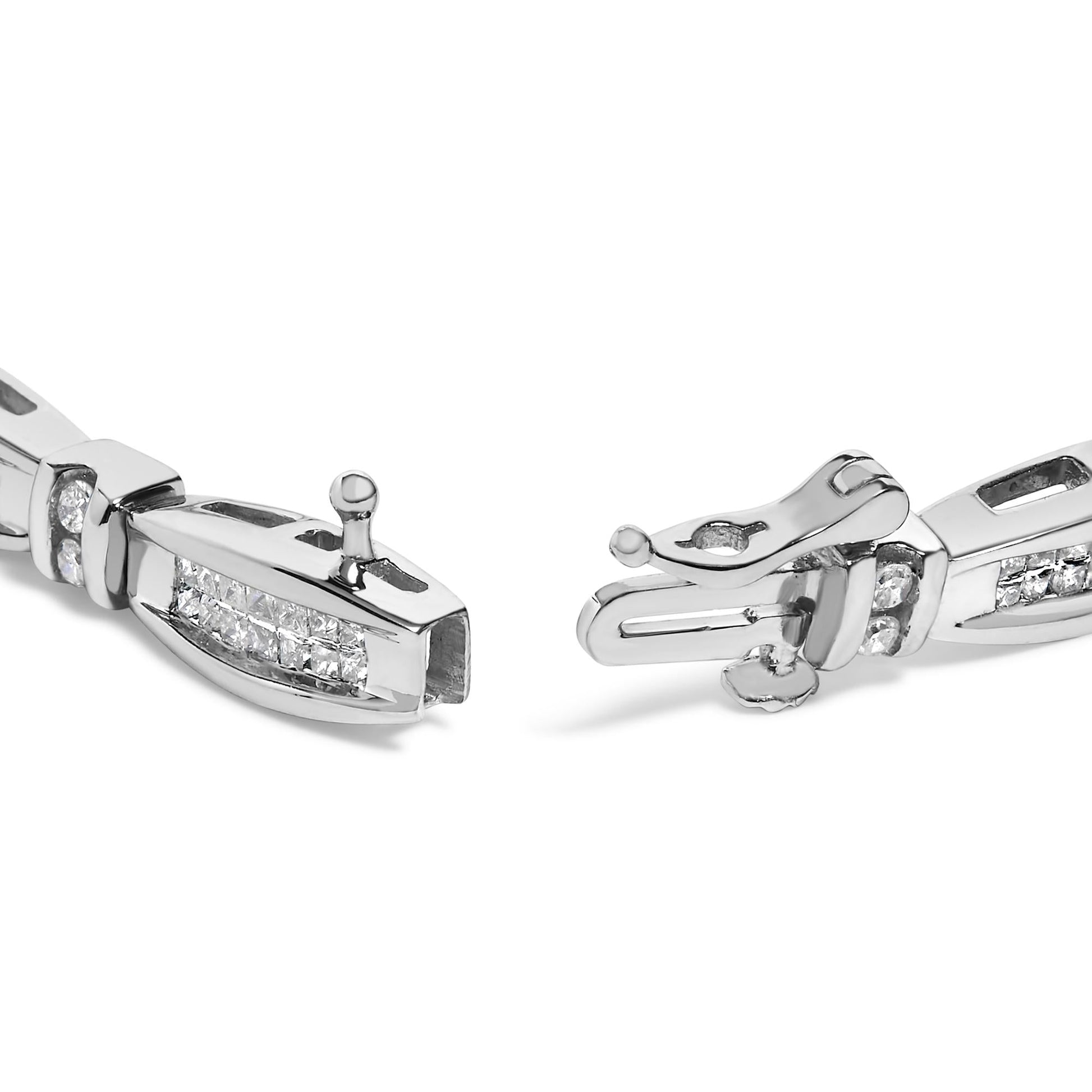 14K White Gold 2.0 Cttw Princess and Round Diamond Bar and Link Bracelet (I-J Color, I1-I2 Clarity) - 7.25" Inches-1