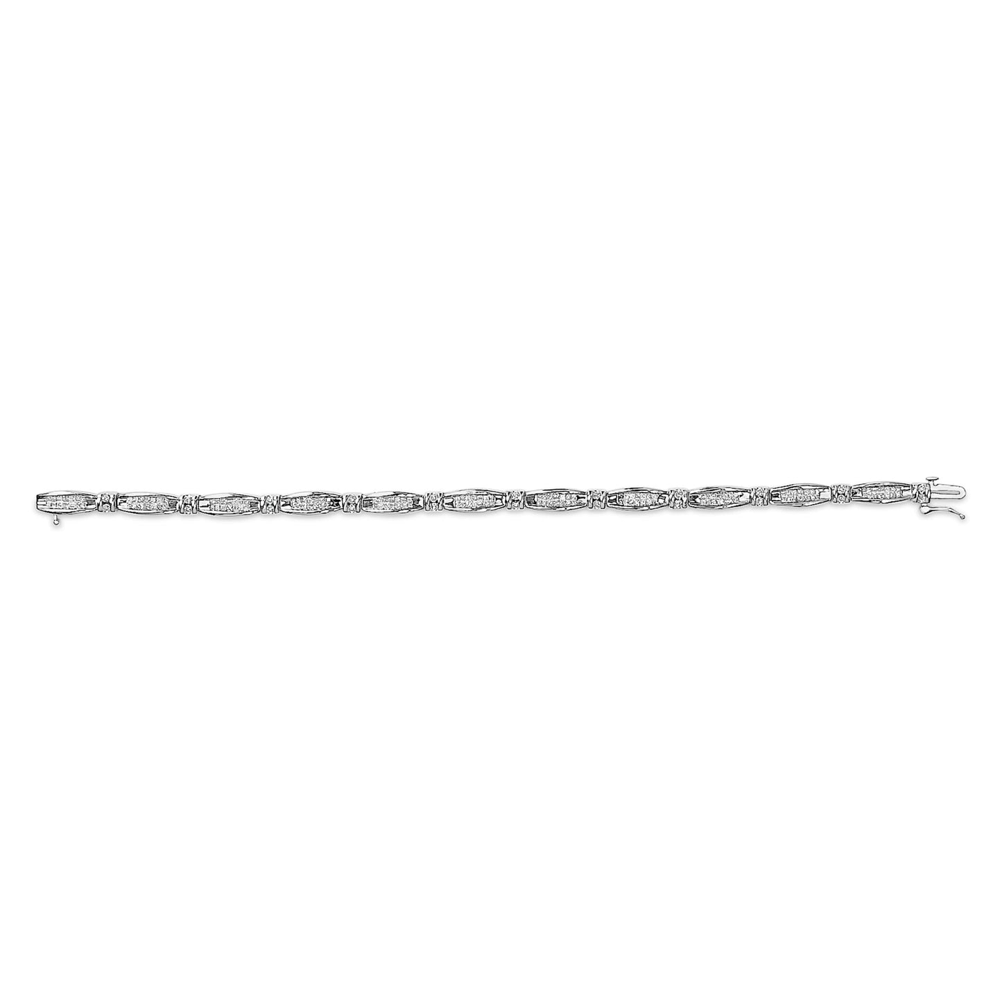 14K White Gold 2.0 Cttw Princess and Round Diamond Bar and Link Bracelet (I-J Color, I1-I2 Clarity) - 7.25" Inches-3