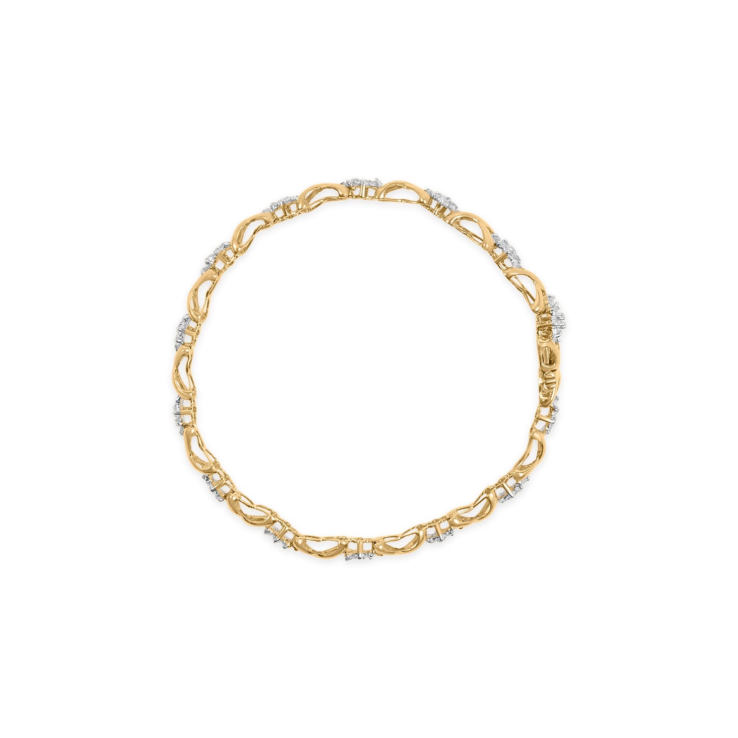 10k Yellow Gold 2.00 Cttw Diamond Cluster and Alternating "X" Link Bracelet (I-J Color, I3 Clarity) - 7"-3