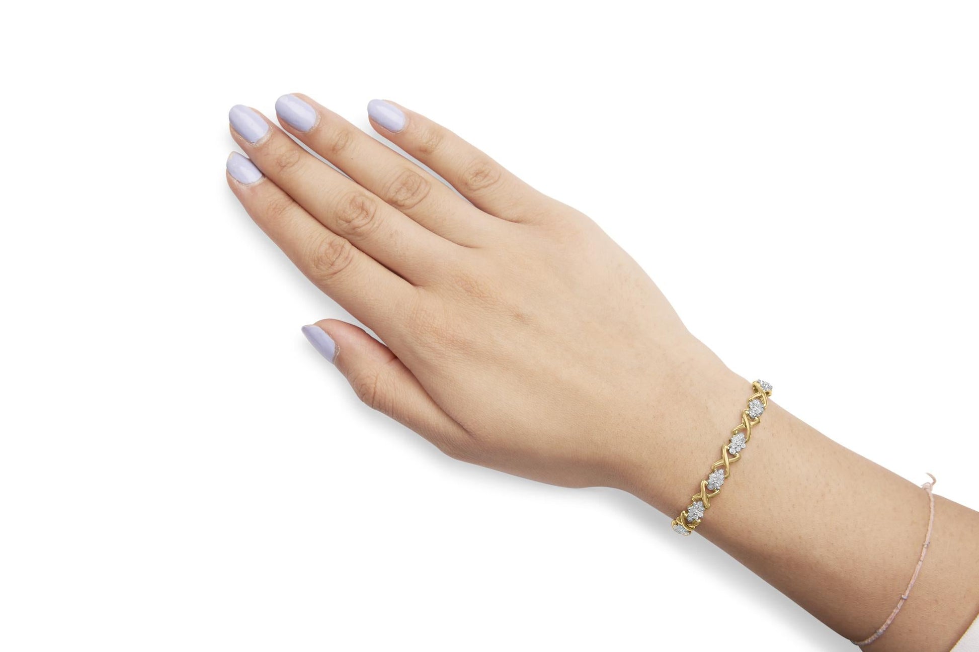 10k Yellow Gold 2.00 Cttw Diamond Cluster and Alternating "X" Link Bracelet (I-J Color, I3 Clarity) - 7"-2