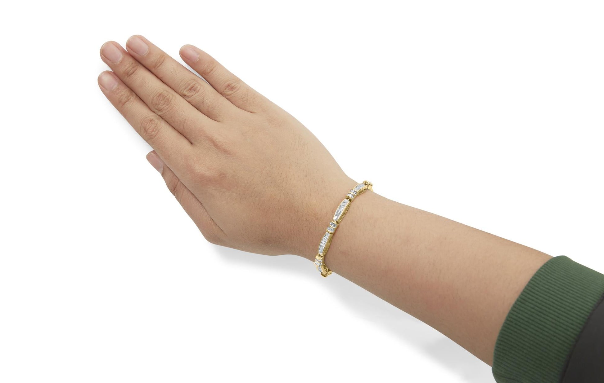 14K Yellow Gold Princess and Baguette Cut Diamond Beaded Bracelet (3.00 cttw, H-I Color, SI1-SI2 Clarity)-2